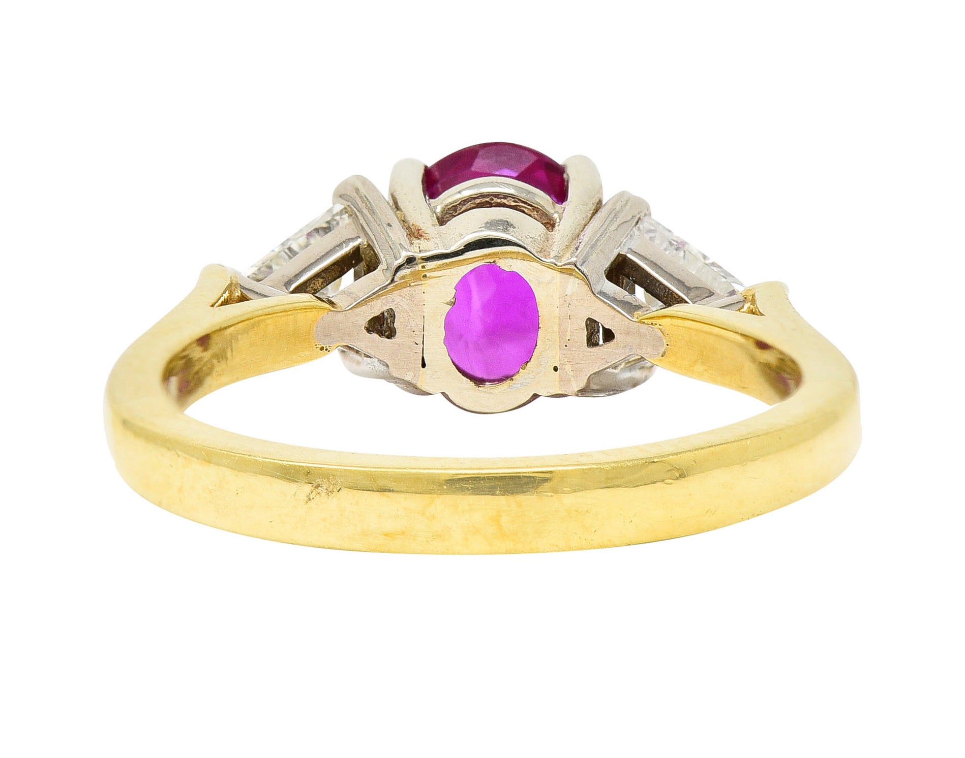 1980's Vintage 1.68 CTW Burmese Ruby Diamond 18 Karat Two-Tone Gold Ring AGLRing - Wilson's Estate Jewelry