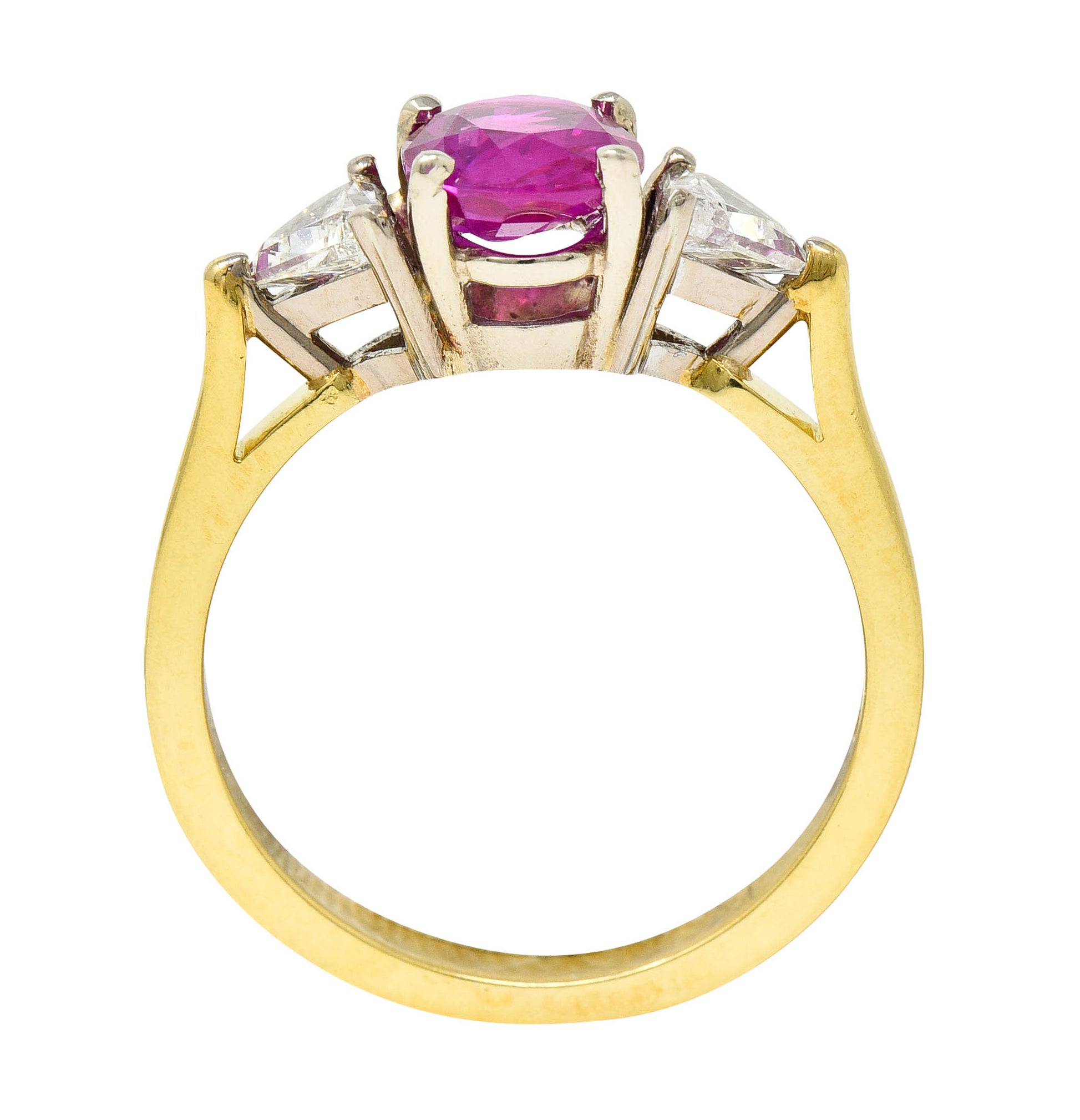 1980's Vintage 1.68 CTW Burmese Ruby Diamond 18 Karat Two-Tone Gold Ring AGLRing - Wilson's Estate Jewelry