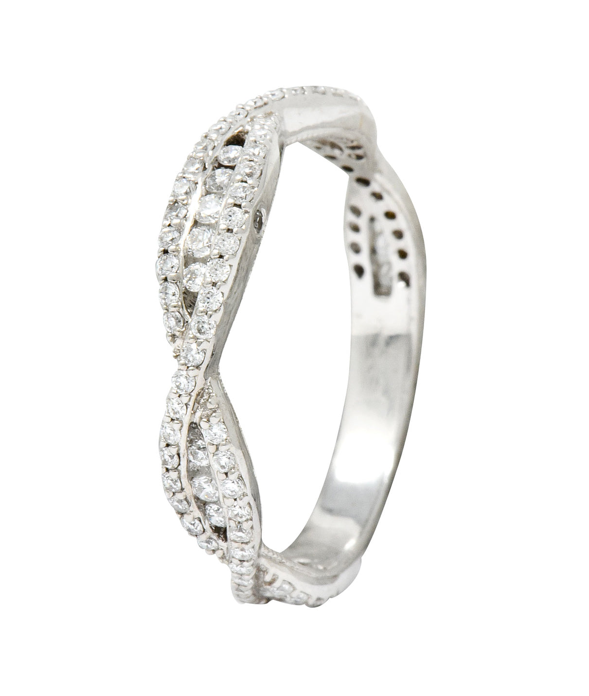 Modern 0.50 CTW Diamond 14 Karat White Gold Wave Band Ring - Wilson's Estate Jewelry