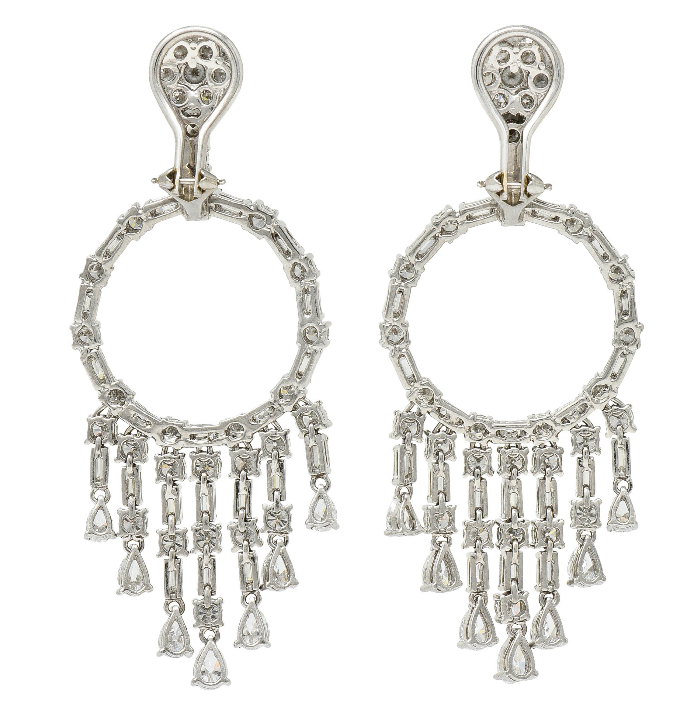 1950's Mid-Century 12.00 CTW Diamond 18 Karat White Gold Circle Tassel Ear-Clip EarringsEarrings - Wilson's Estate Jewelry