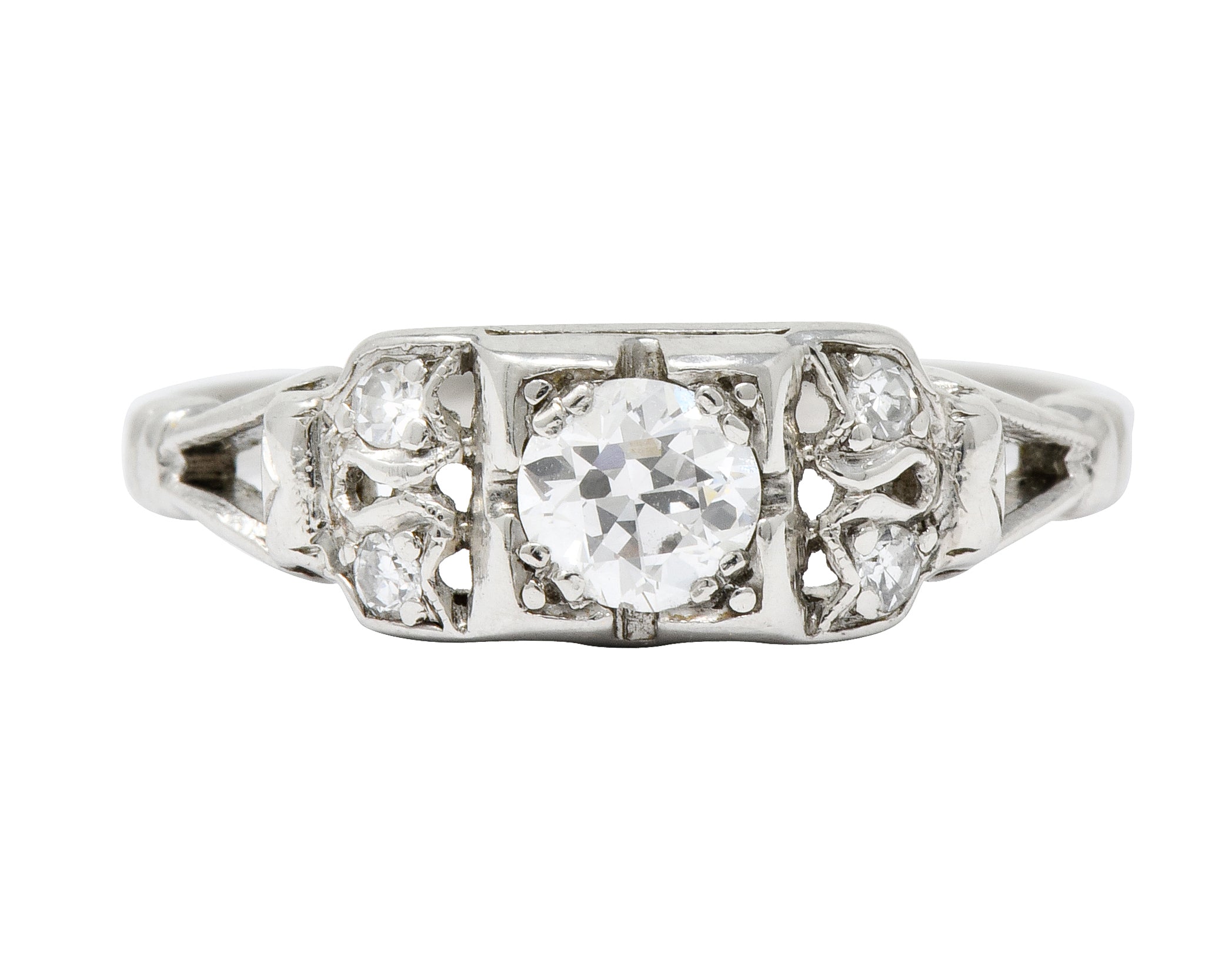 Katz & Ogush Art Deco Diamond Platinum Engagement Ring Circa 1930 - Wilson's Estate Jewelry