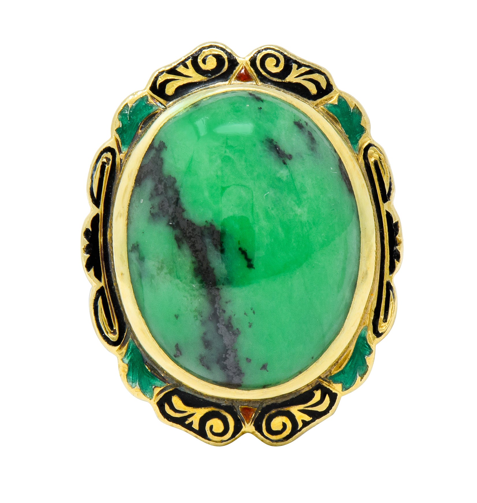 Art Nouveau Hardstone Cabochon Enamel 14 Karat Gold Gemstone Ring - Wilson's Estate Jewelry