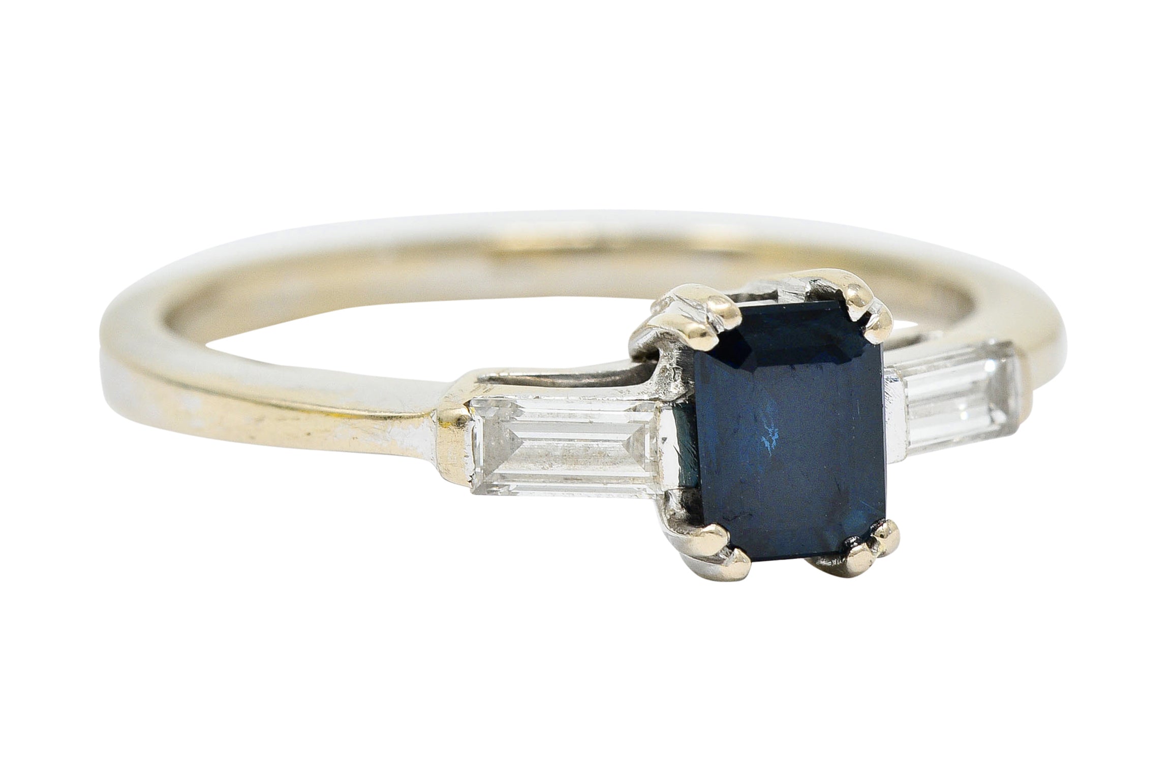 Vintage 0.95 CTW Sapphire Diamond 18 Karat White Gold Three Stone RingRing - Wilson's Estate Jewelry