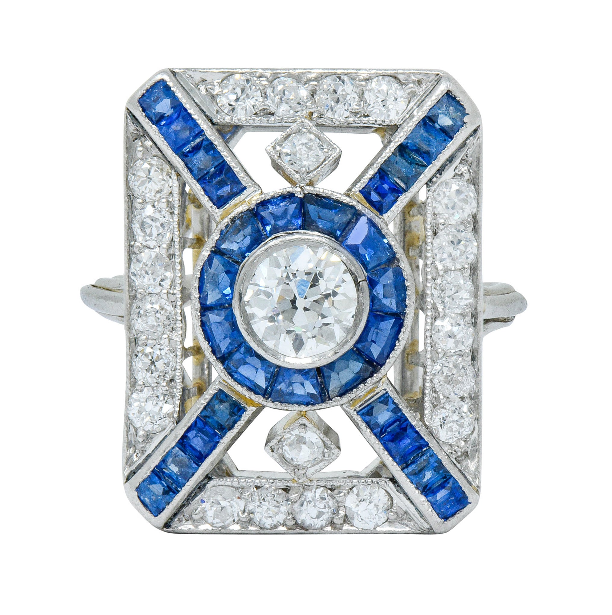 Art Deco 2.26 CTW Diamond Sapphire Platinum Double Halo Dinner RingRing - Wilson's Estate Jewelry