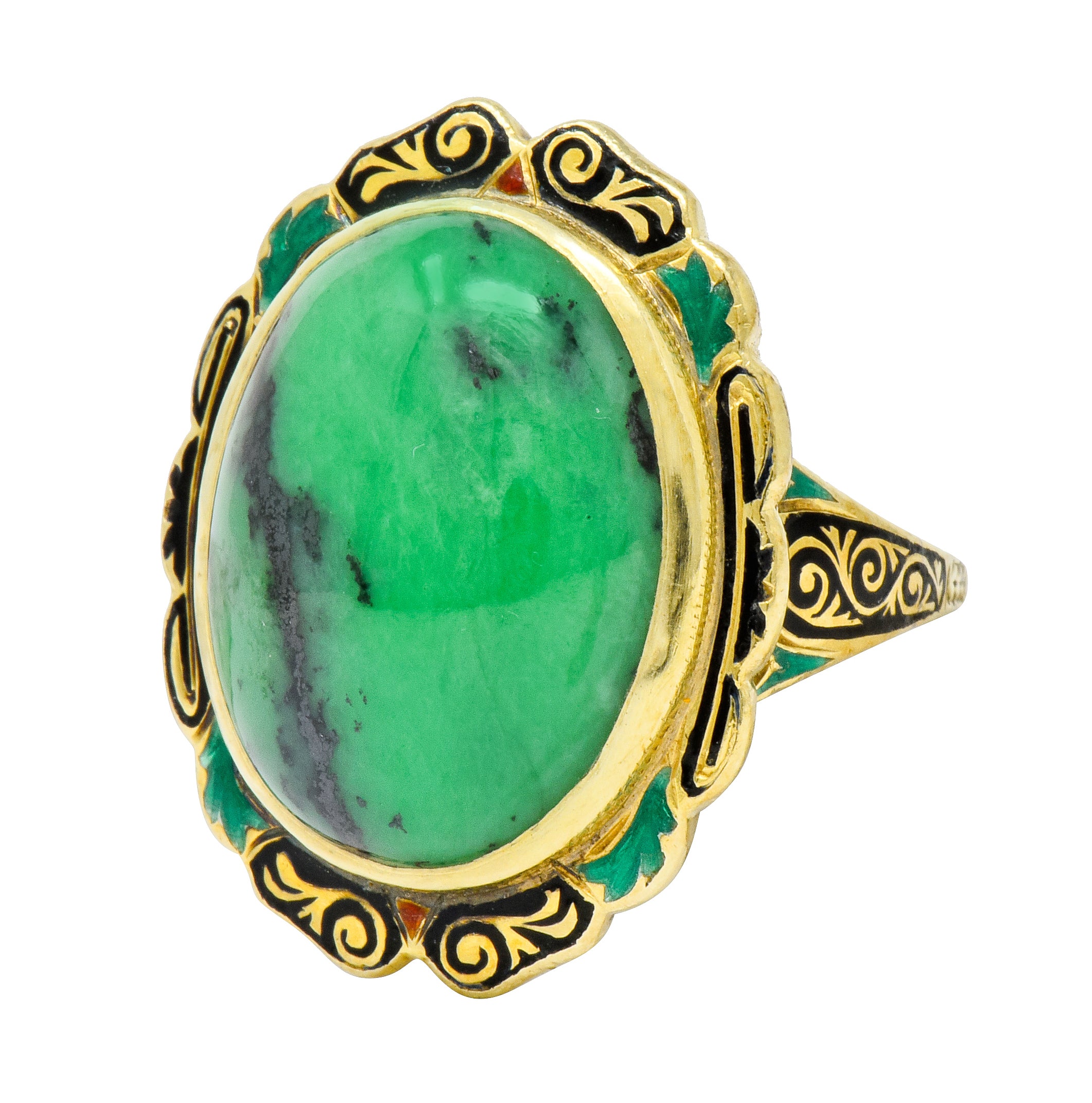 Art Nouveau Hardstone Cabochon Enamel 14 Karat Gold Gemstone Ring - Wilson's Estate Jewelry