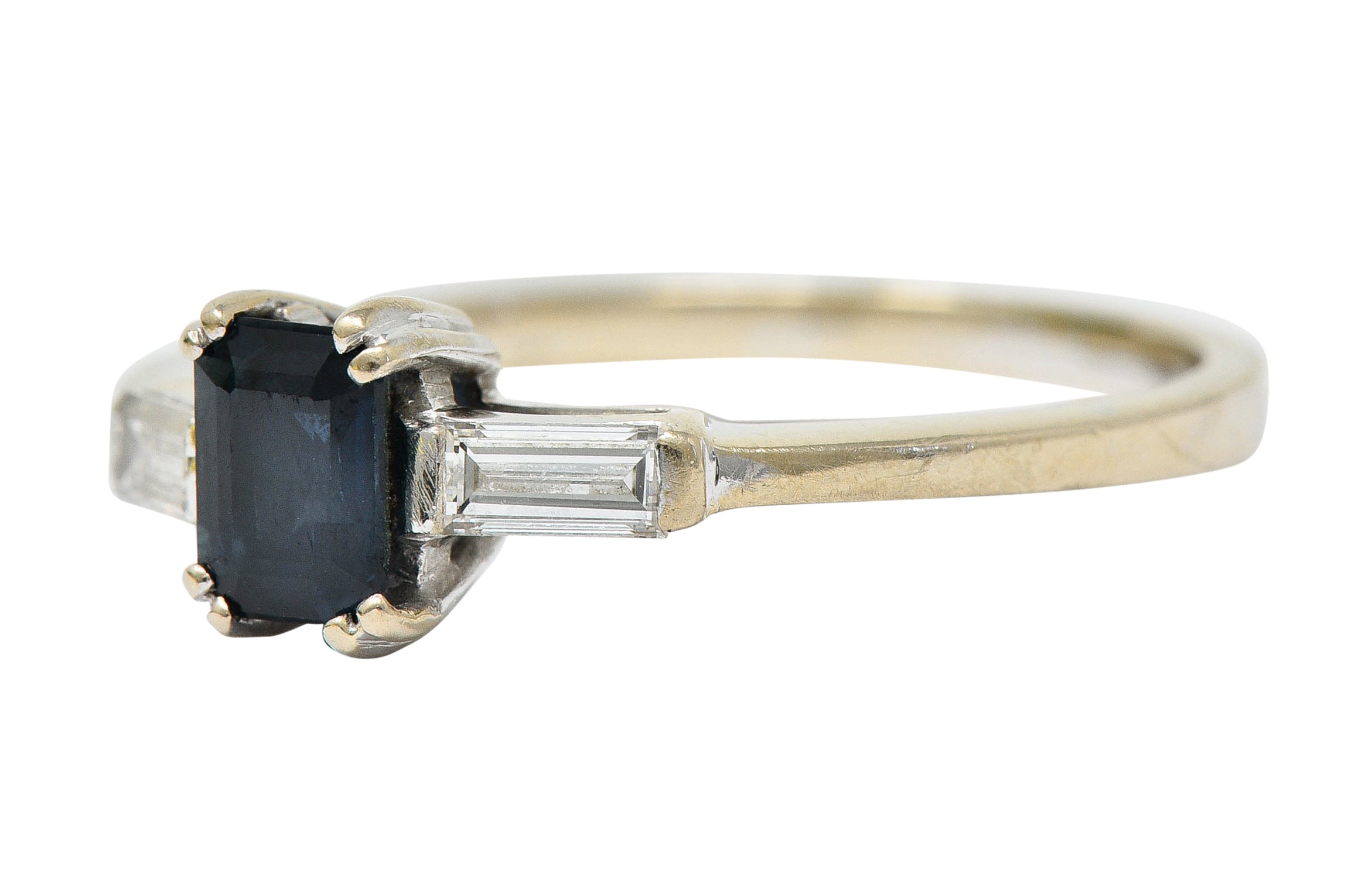 Vintage 0.95 CTW Sapphire Diamond 18 Karat White Gold Three Stone RingRing - Wilson's Estate Jewelry