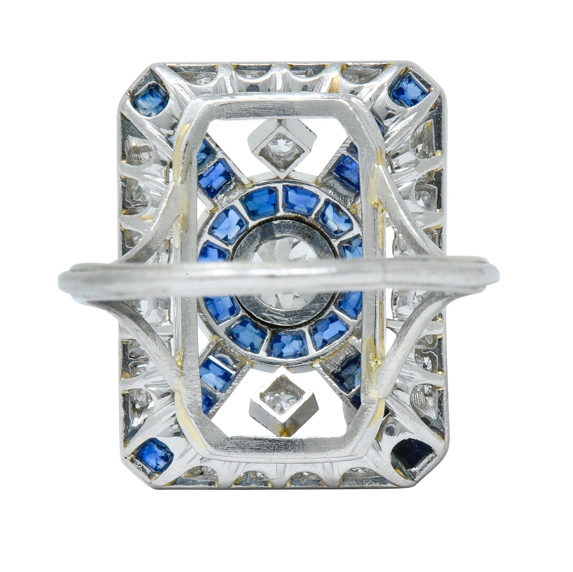 Art Deco 2.26 CTW Diamond Sapphire Platinum Double Halo Dinner RingRing - Wilson's Estate Jewelry