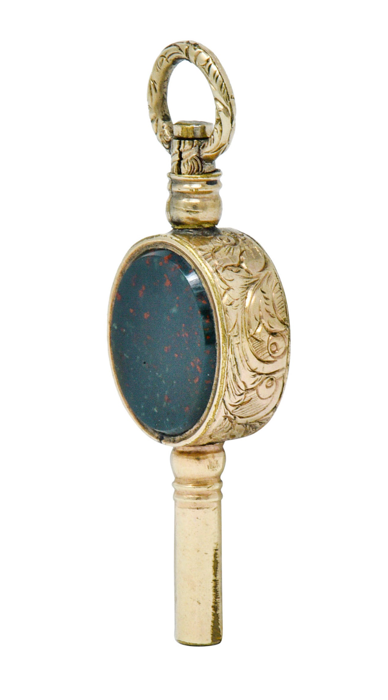 1850's Victorian Citrine Bloodstone Gold Watch Key Fob Pendant Charmcharm - Wilson's Estate Jewelry