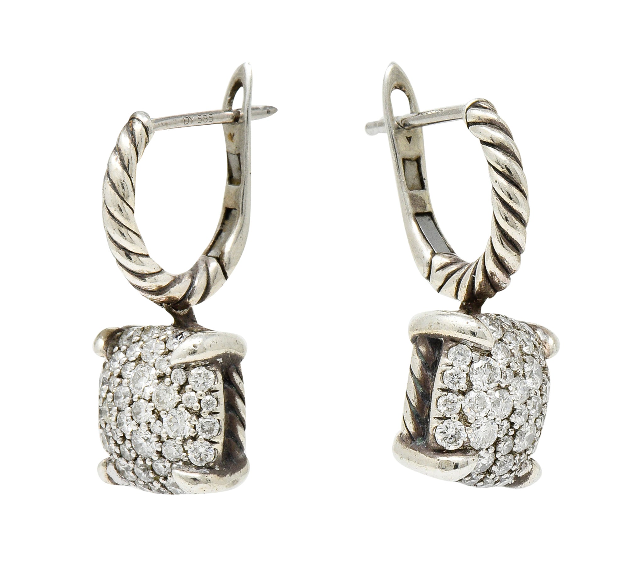 David Yurman 1.28 CTW Pave Diamond Sterling Silver Chatelaine Drop EarringsEarrings - Wilson's Estate Jewelry