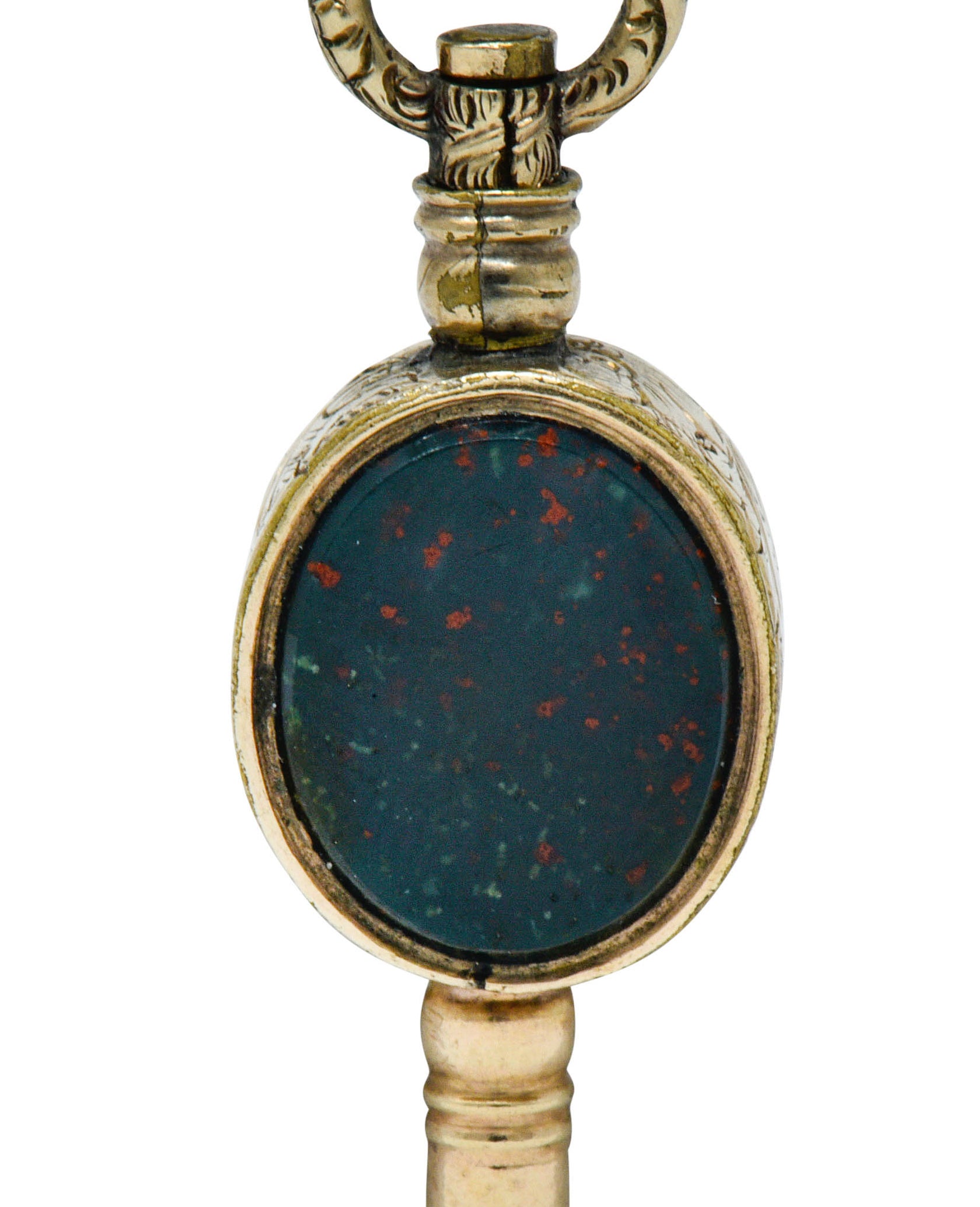 1850's Victorian Citrine Bloodstone Gold Watch Key Fob Pendant Charmcharm - Wilson's Estate Jewelry