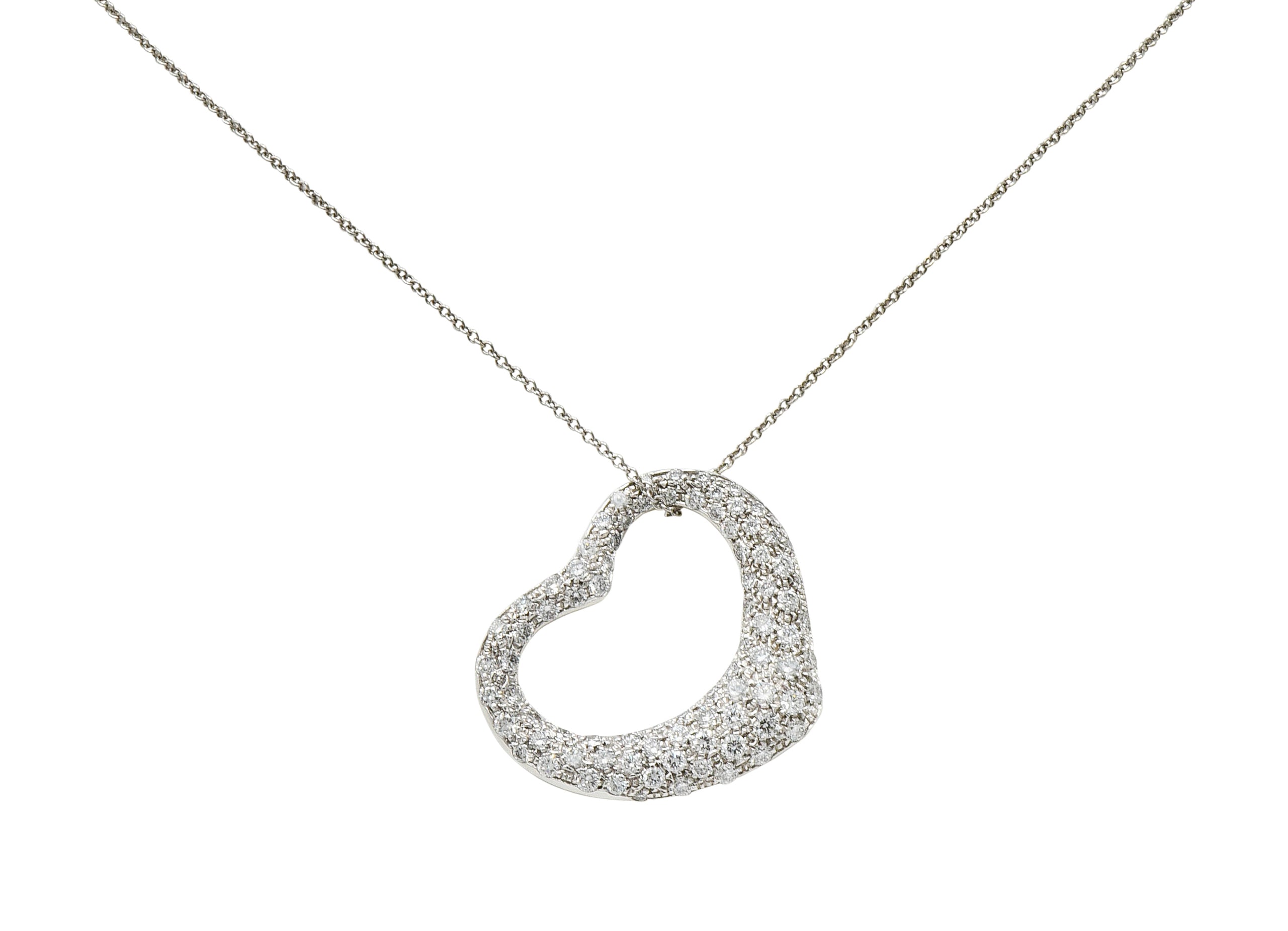 Elsa Peretti Tiffany & Co. 3.00 CTW Diamond Platinum 28MM Open Heart Pendant NecklaceNecklace - Wilson's Estate Jewelry