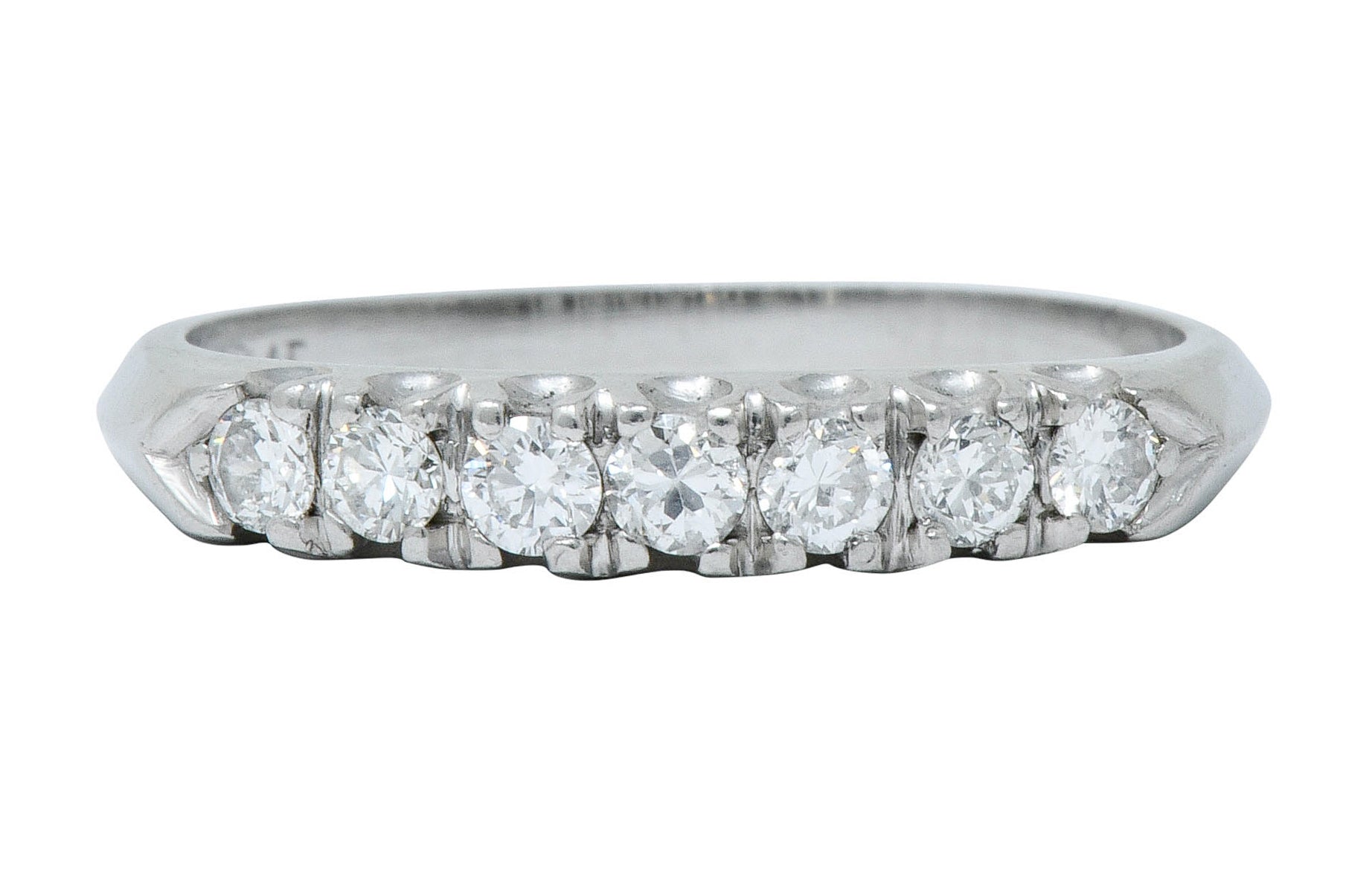 Retro Diamond Platinum Fishtail Anniversary Band RingRing - Wilson's Estate Jewelry