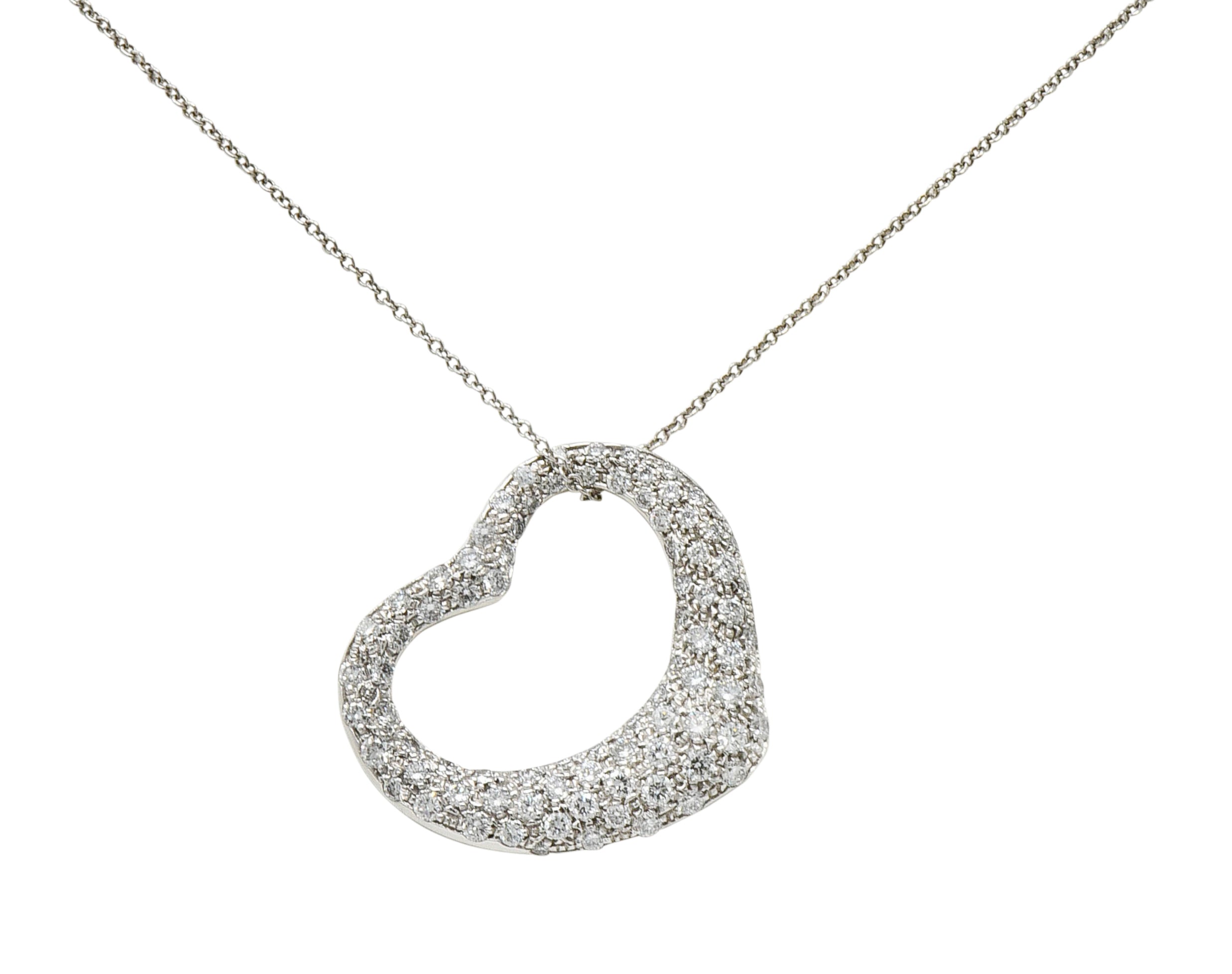 Elsa Peretti Tiffany & Co. 3.00 CTW Diamond Platinum 28MM Open Heart Pendant NecklaceNecklace - Wilson's Estate Jewelry