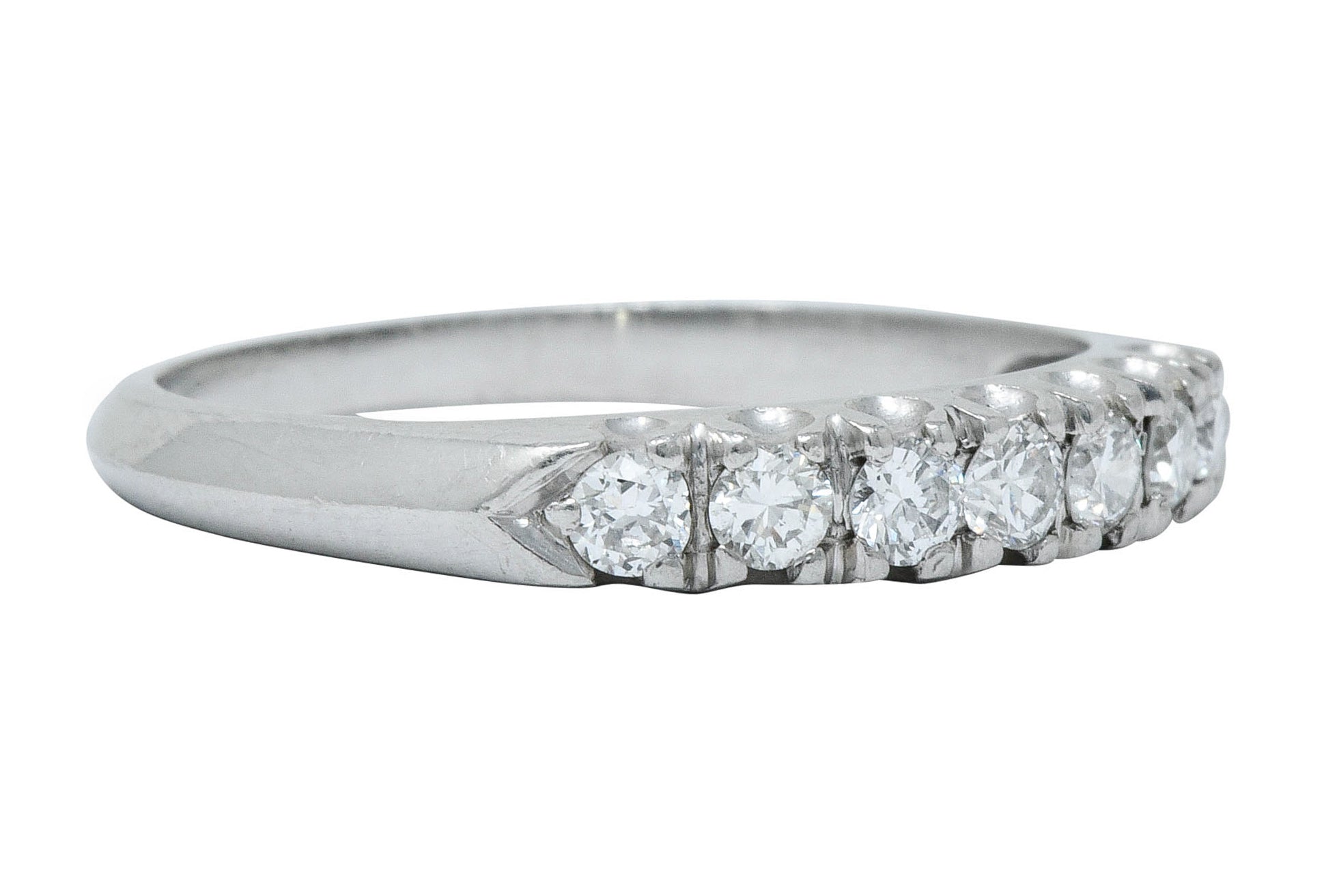 Retro Diamond Platinum Fishtail Anniversary Band RingRing - Wilson's Estate Jewelry