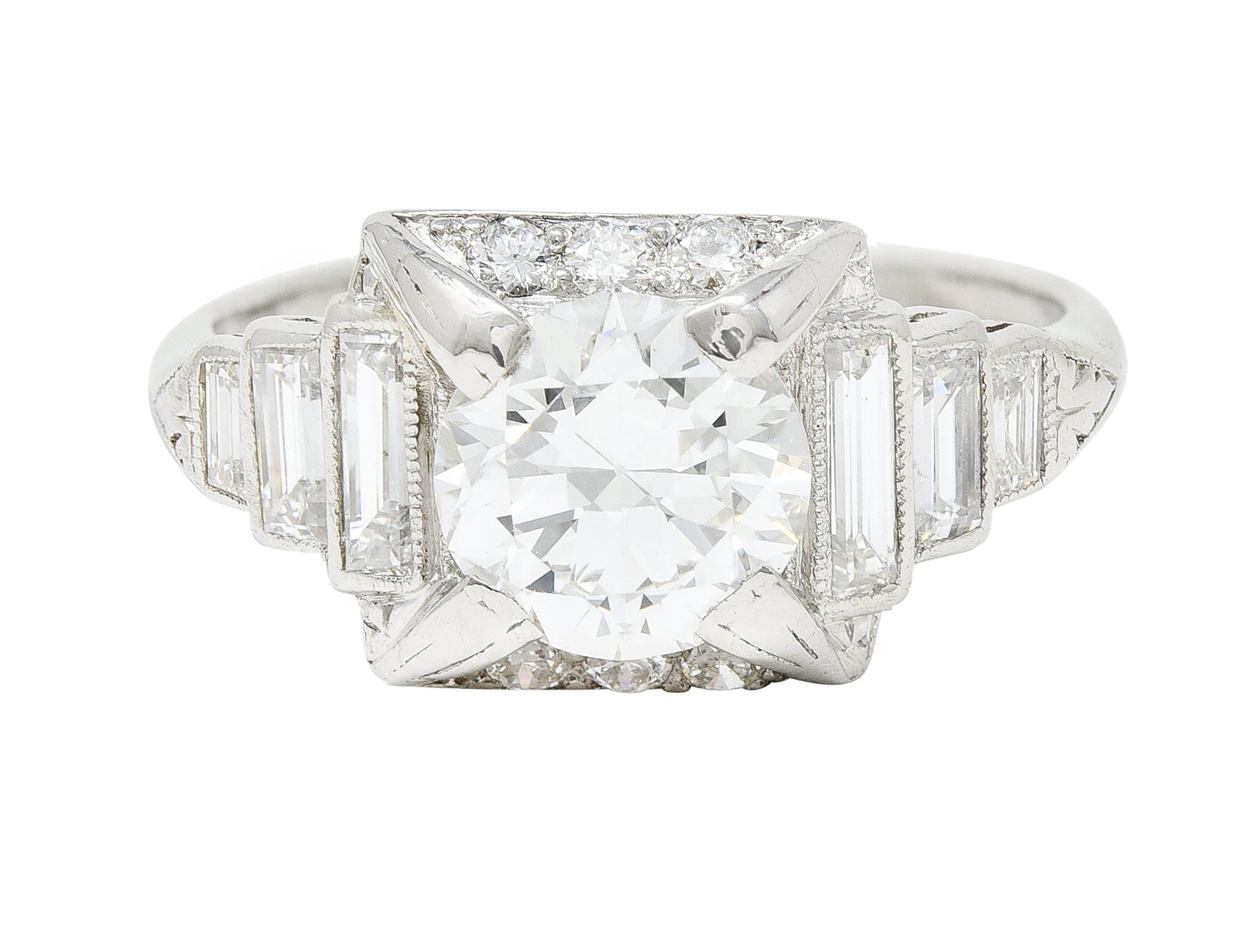 Art Deco 2.29 CTW Diamond Platinum Tiered Engagement Ring GIARing - Wilson's Estate Jewelry