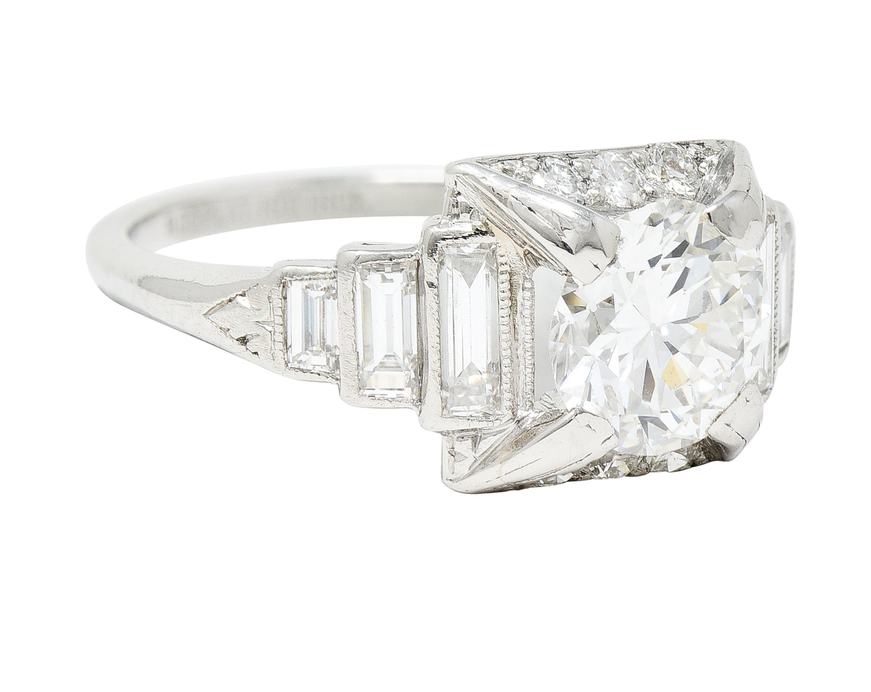 Art Deco 2.29 CTW Diamond Platinum Tiered Engagement Ring GIARing - Wilson's Estate Jewelry