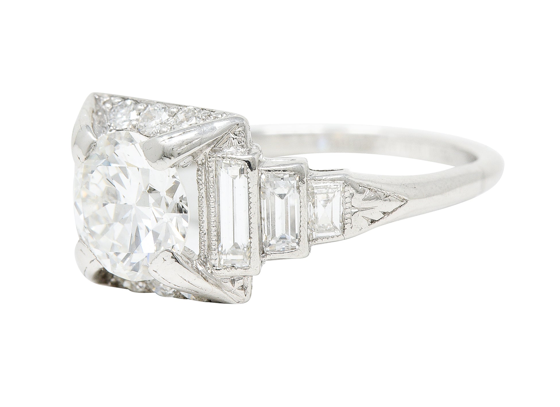 Art Deco 2.29 CTW Diamond Platinum Tiered Engagement Ring GIARing - Wilson's Estate Jewelry