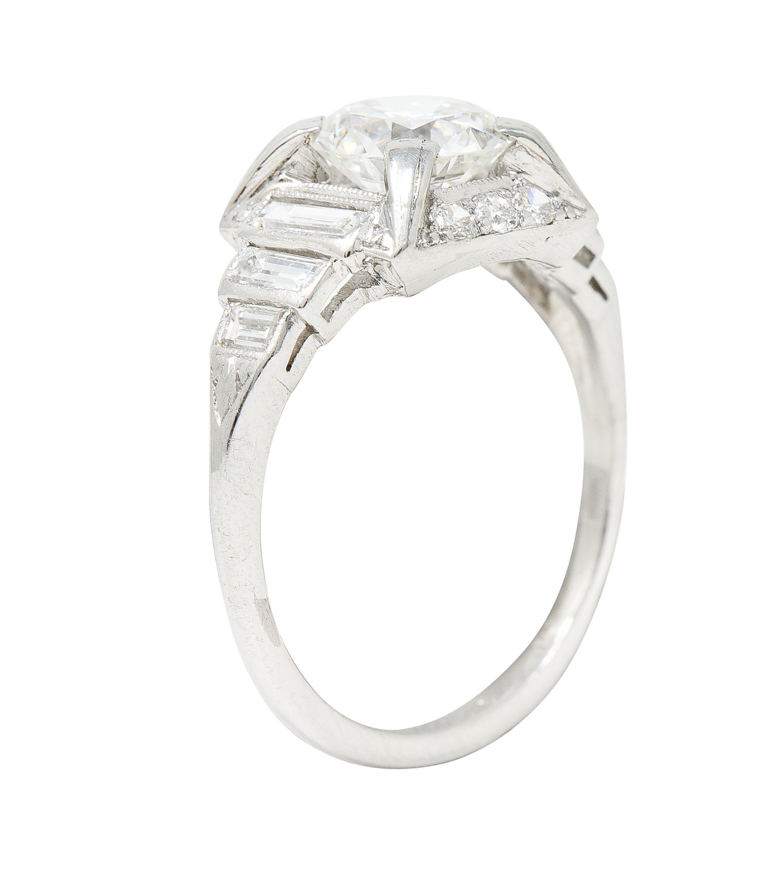 Art Deco 2.29 CTW Diamond Platinum Tiered Engagement Ring GIARing - Wilson's Estate Jewelry