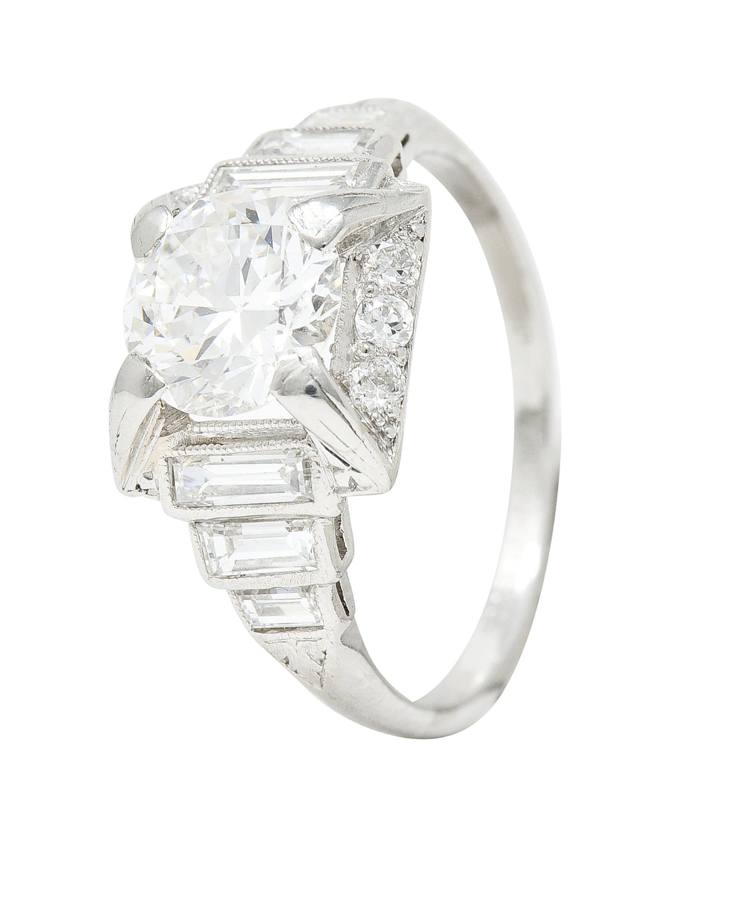 Art Deco 2.29 CTW Diamond Platinum Tiered Engagement Ring GIARing - Wilson's Estate Jewelry