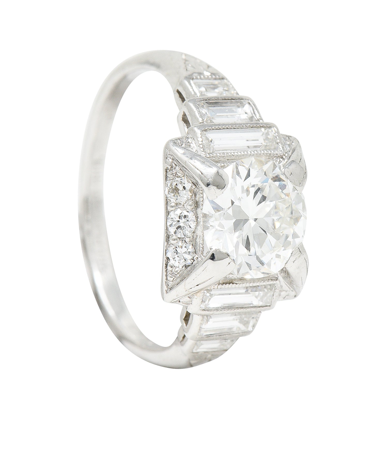 Art Deco 2.29 CTW Diamond Platinum Tiered Engagement Ring GIARing - Wilson's Estate Jewelry