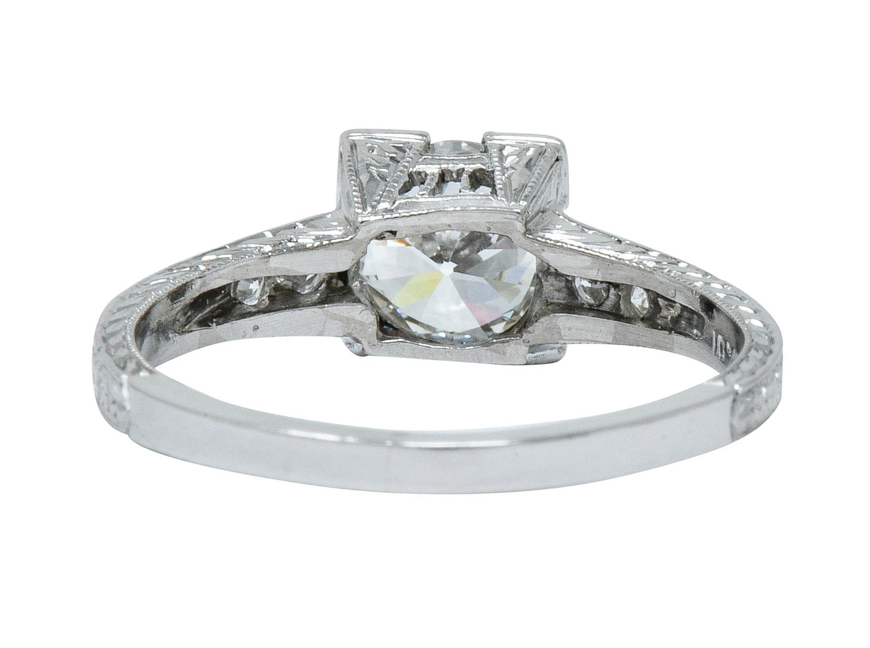 Art Deco 1.00 CTW Diamond Platinum Engraved Foliate Engagement Ring GIARing - Wilson's Estate Jewelry