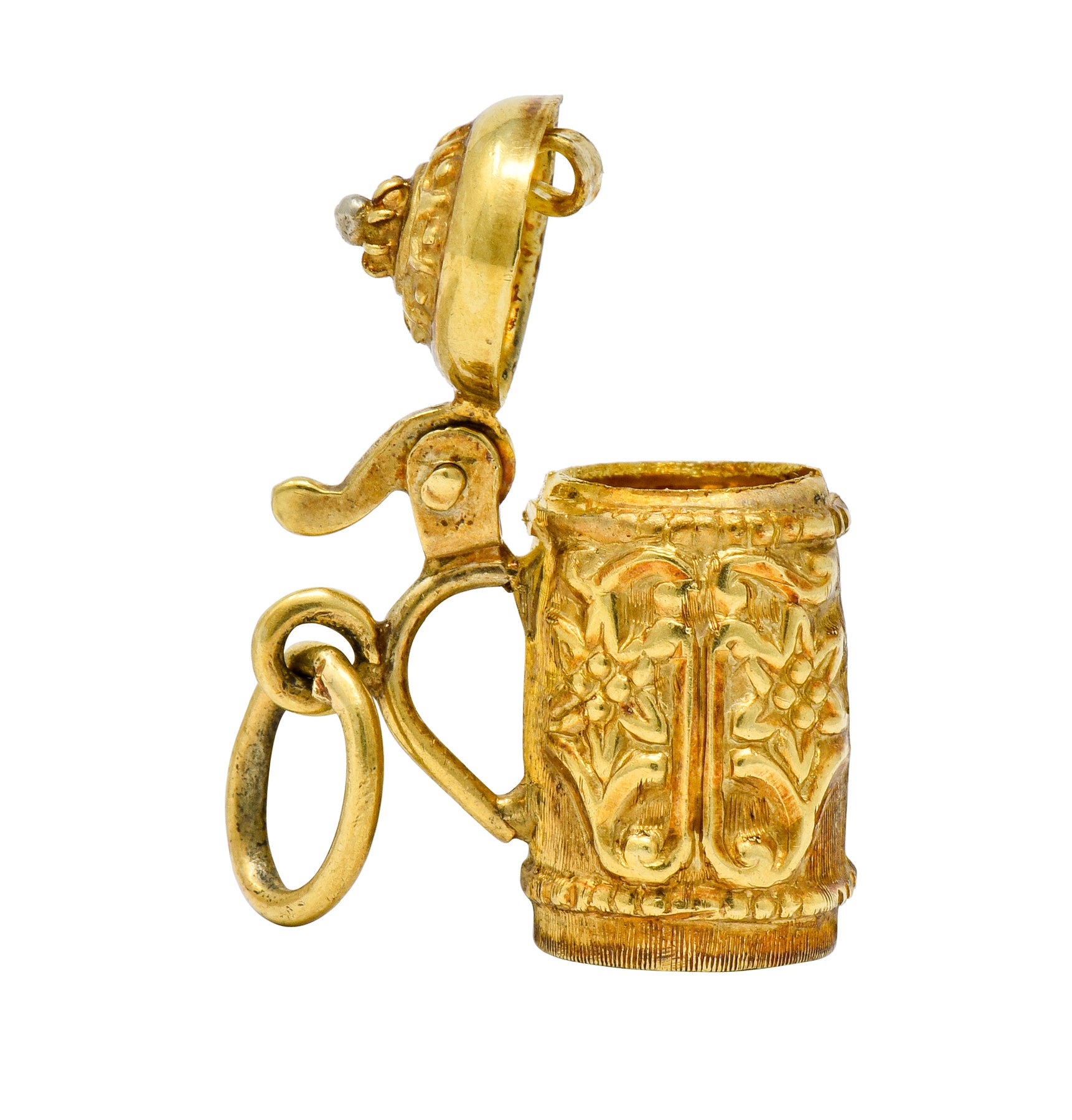 Art Nouveau Articulated 14 Karat Gold Floral German Beer Stein Charm - Wilson's Estate Jewelry