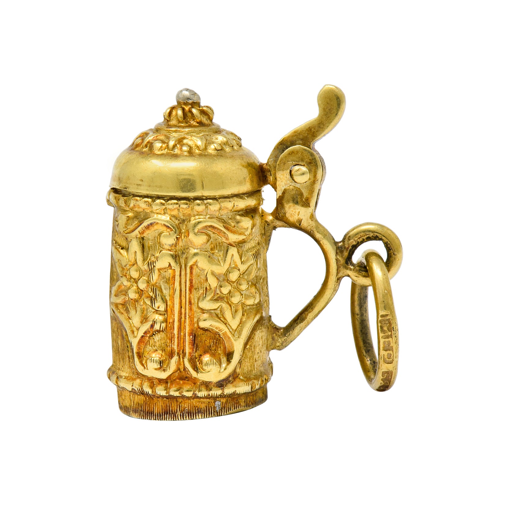 Art Nouveau Articulated 14 Karat Gold Floral German Beer Stein Charm - Wilson's Estate Jewelry