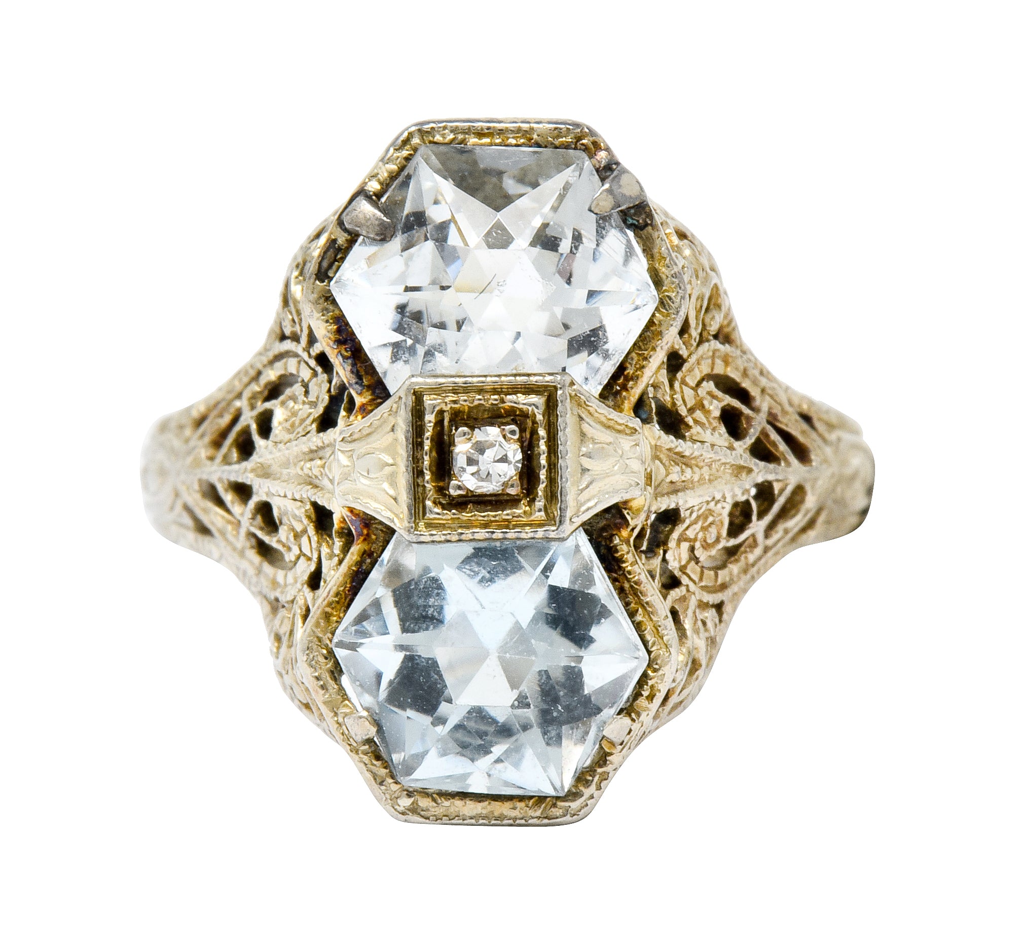 Edwardian Aquamarine Diamond 14 Karat White Gold Dinner Ring - Wilson's Estate Jewelry