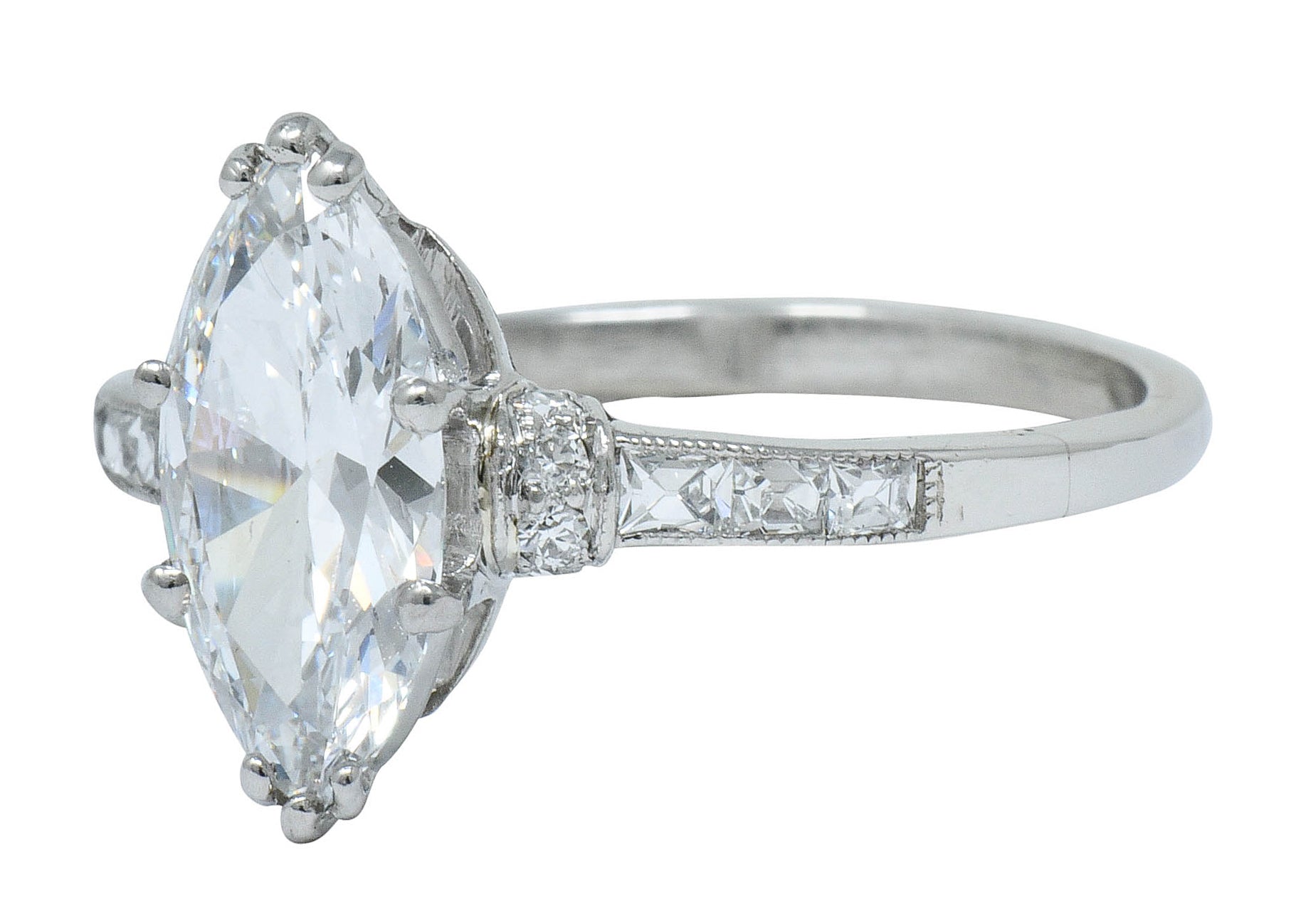 Tiffany & Co. 1.69 CTW Art Deco Marquise Cut Diamond Platinum Engagement Ring GIARing - Wilson's Estate Jewelry