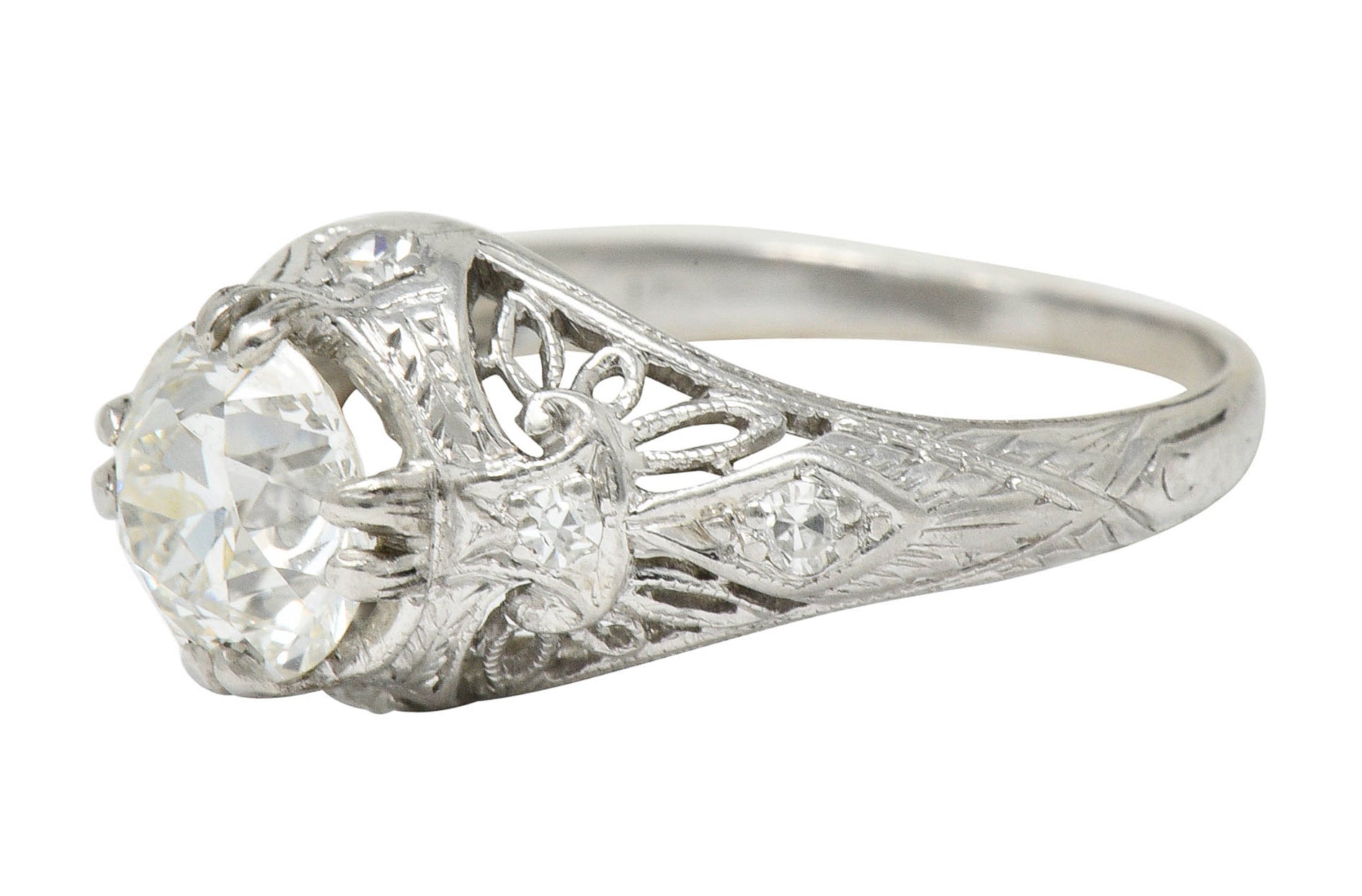 Edwardian 1.04 CTW Diamond Platinum Engagement Ring GIARing - Wilson's Estate Jewelry