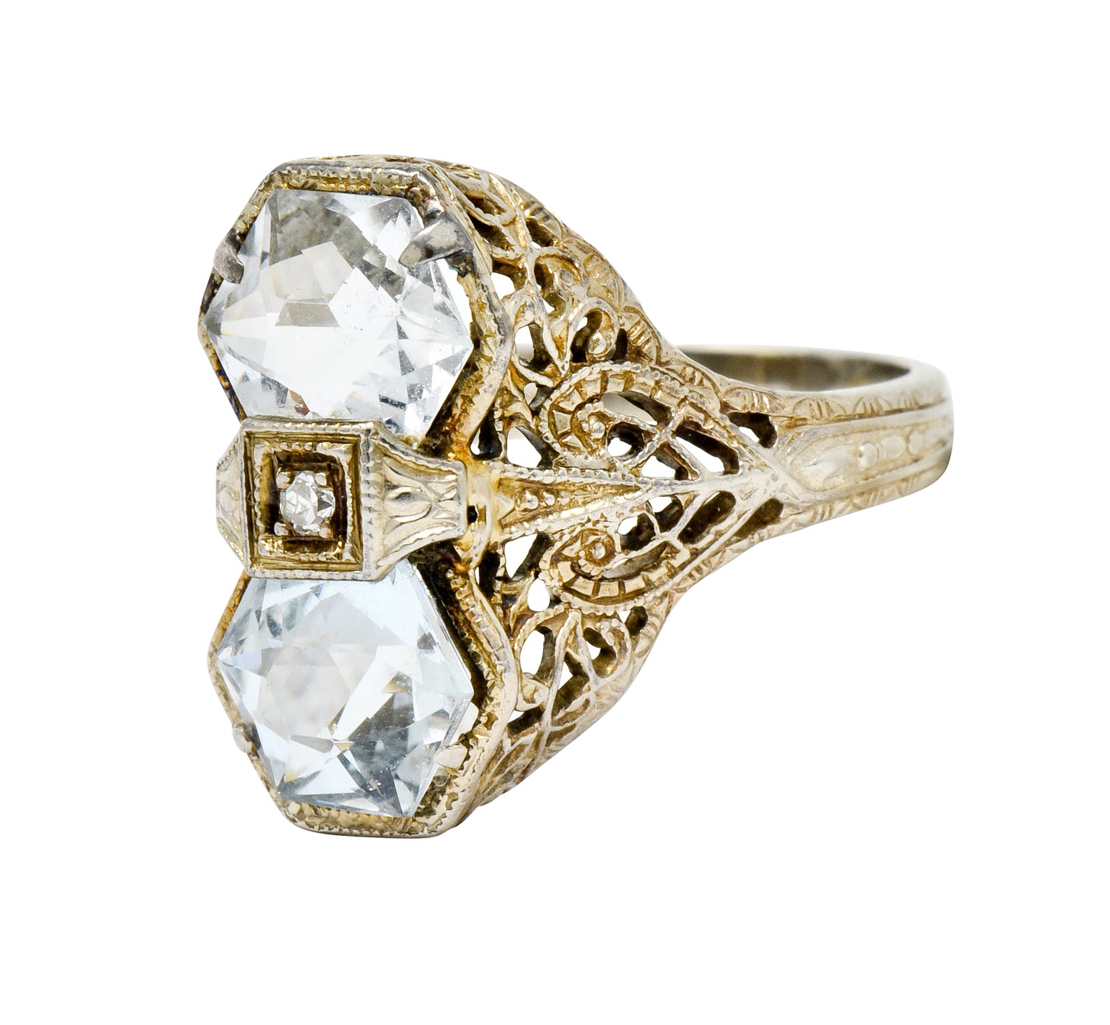 Edwardian Aquamarine Diamond 14 Karat White Gold Dinner Ring - Wilson's Estate Jewelry