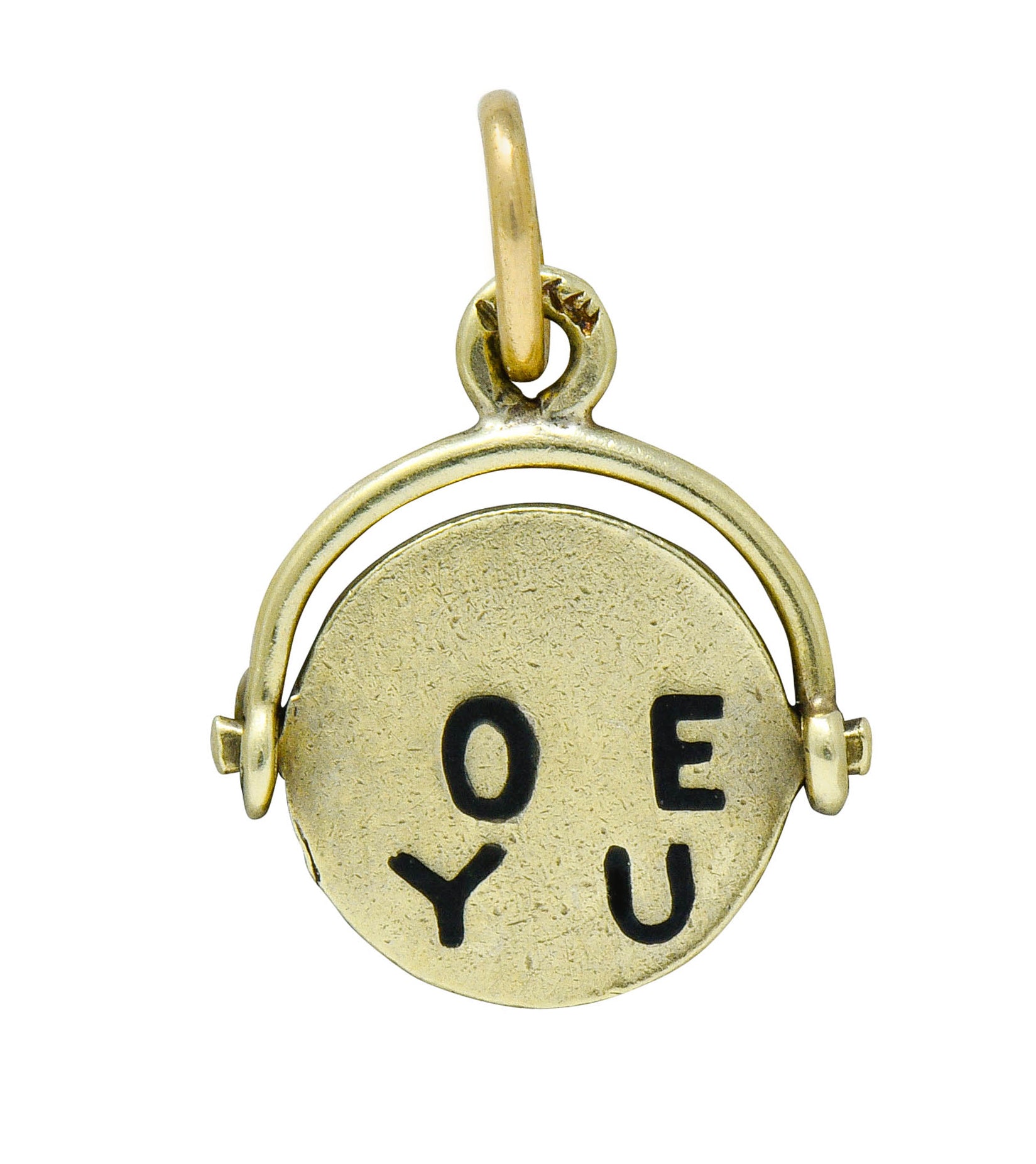 Sloan & Co. Retro 14 Karat Gold Thaumatrope I Love You Charmcharm - Wilson's Estate Jewelry