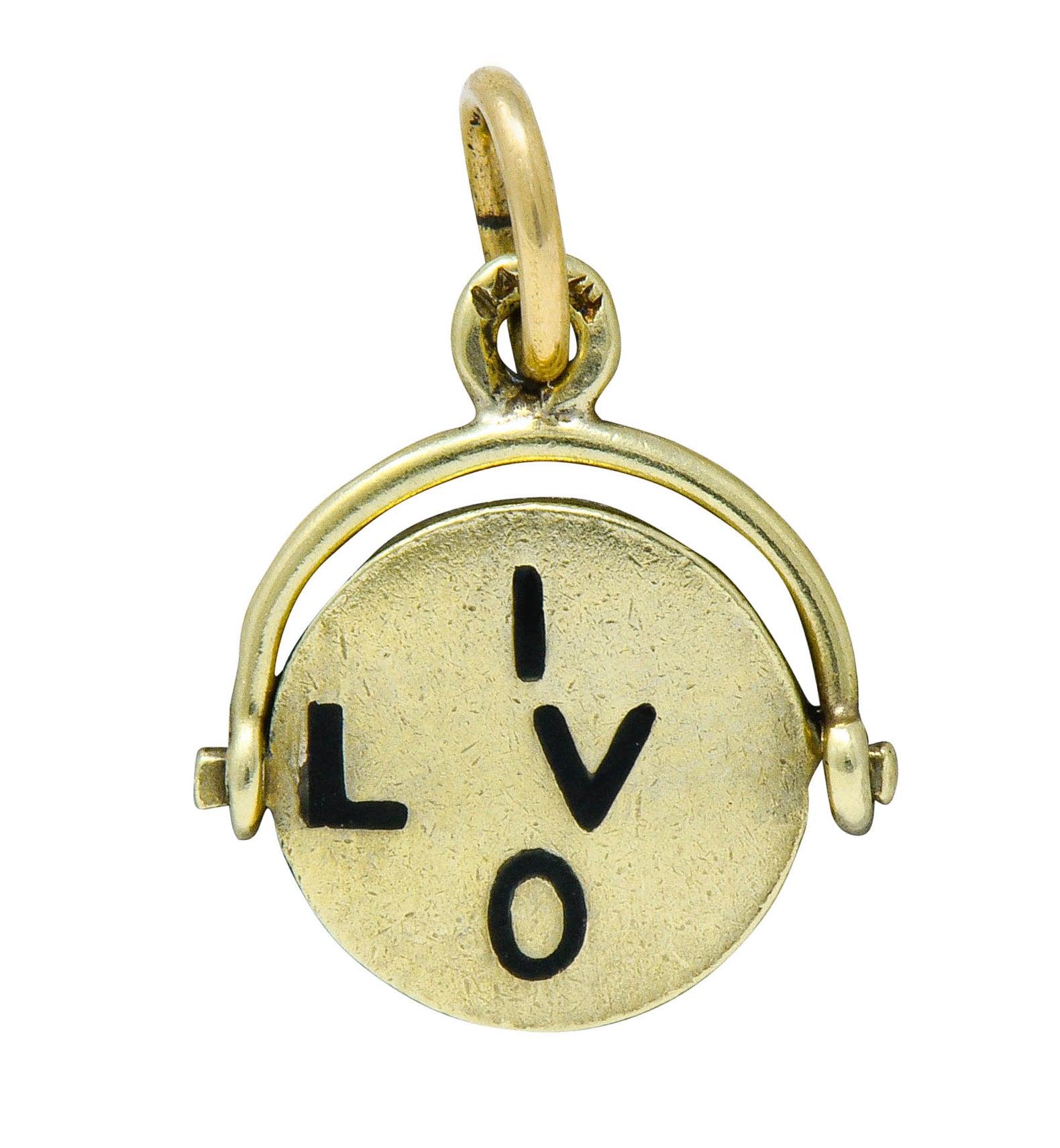 Sloan & Co. Retro 14 Karat Gold Thaumatrope I Love You Charmcharm - Wilson's Estate Jewelry