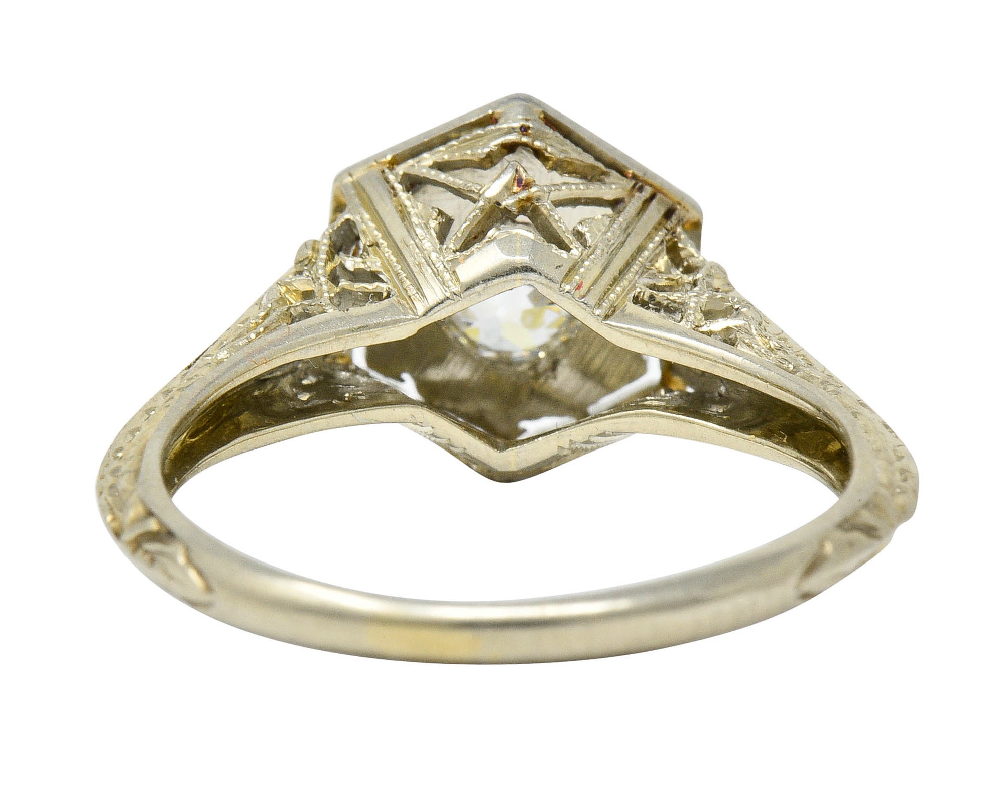 Early Art Deco 0.35 CTW Diamond Platinum-Topped 18 Karat Gold Hexagonal Engagement RingRing - Wilson's Estate Jewelry