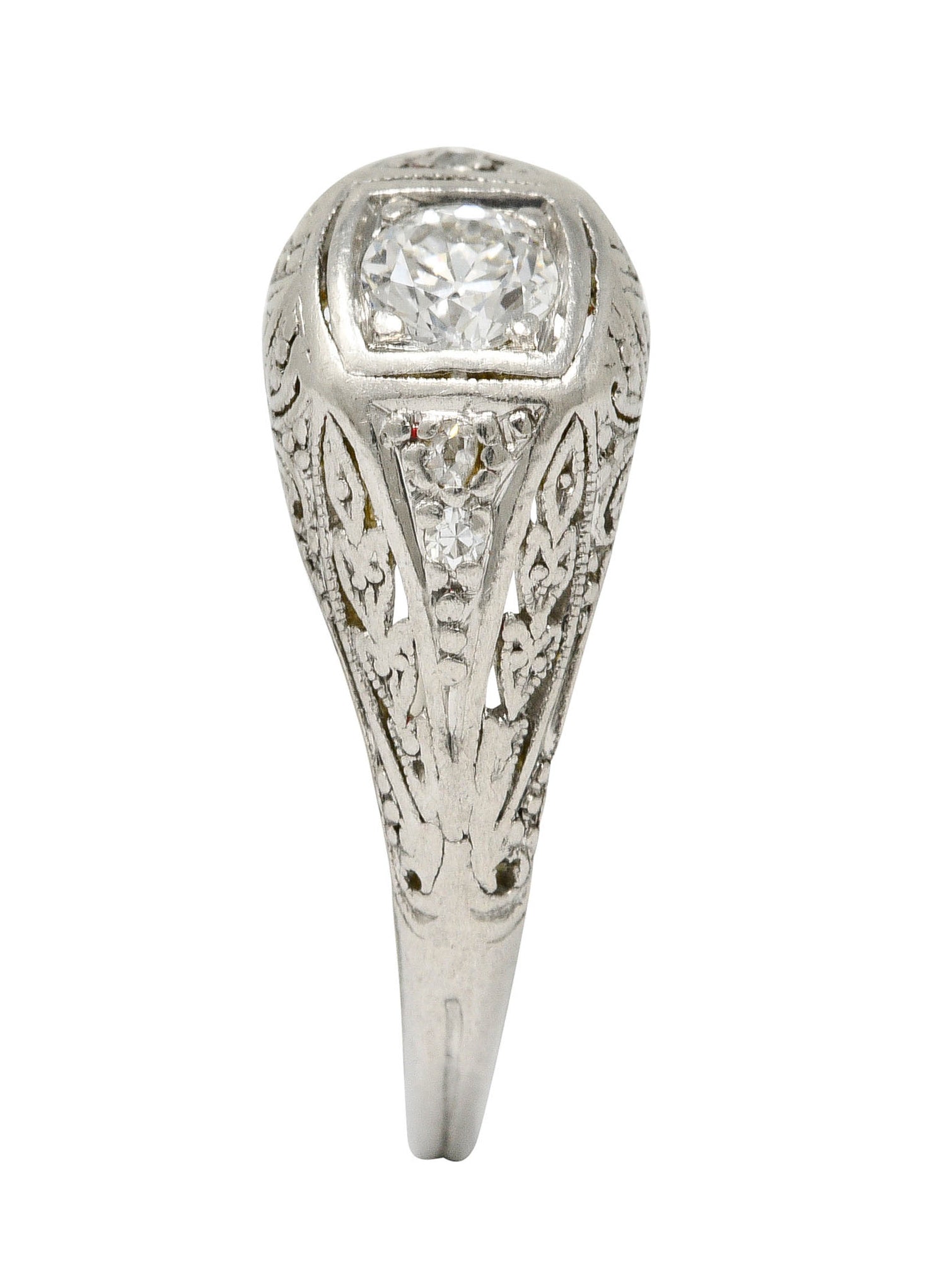 1925 Early Art Deco 0.32 CTW Diamond Platinum Foliate Engagement RingRing - Wilson's Estate Jewelry