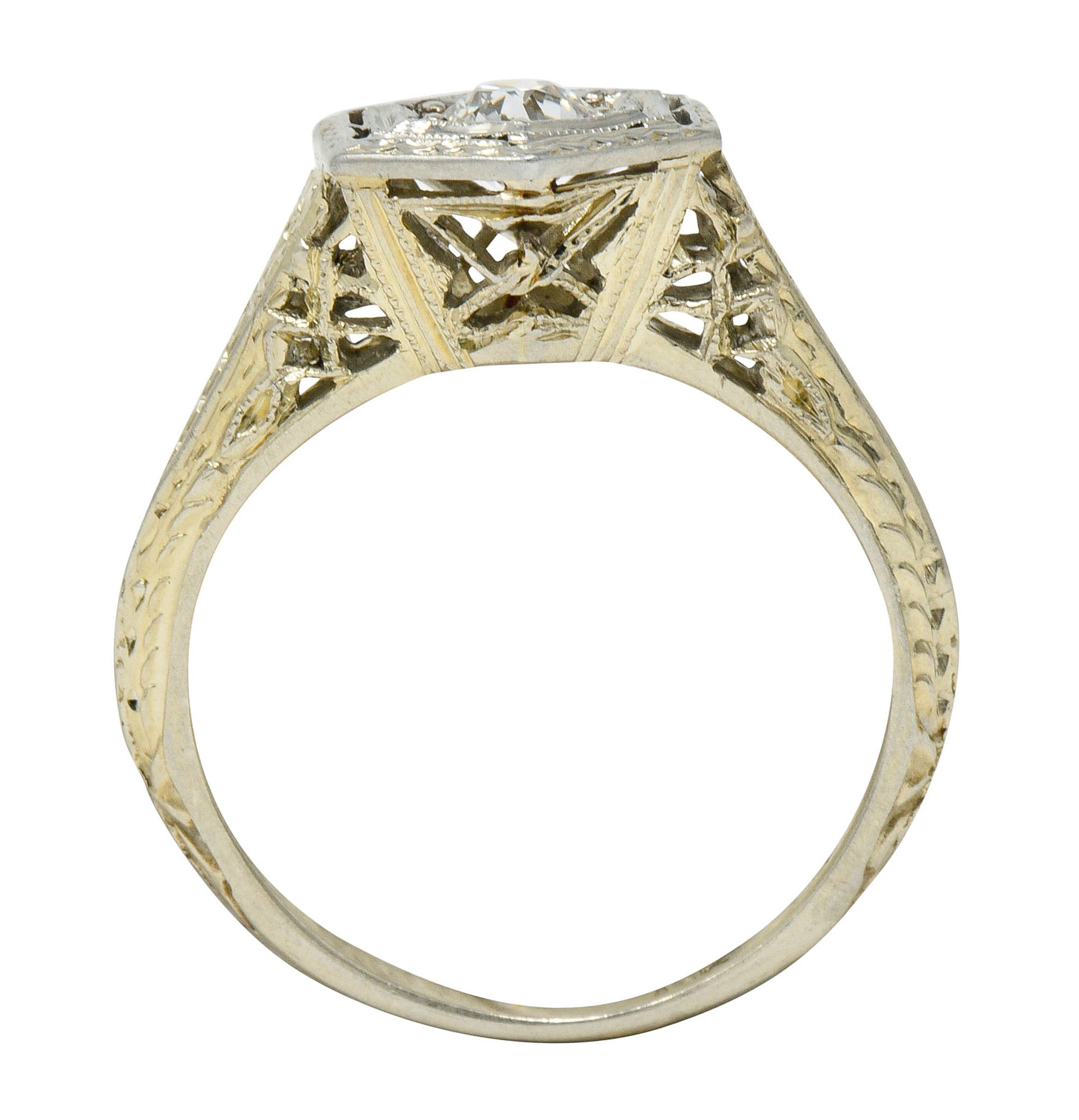 Early Art Deco 0.35 CTW Diamond Platinum-Topped 18 Karat Gold Hexagonal Engagement RingRing - Wilson's Estate Jewelry