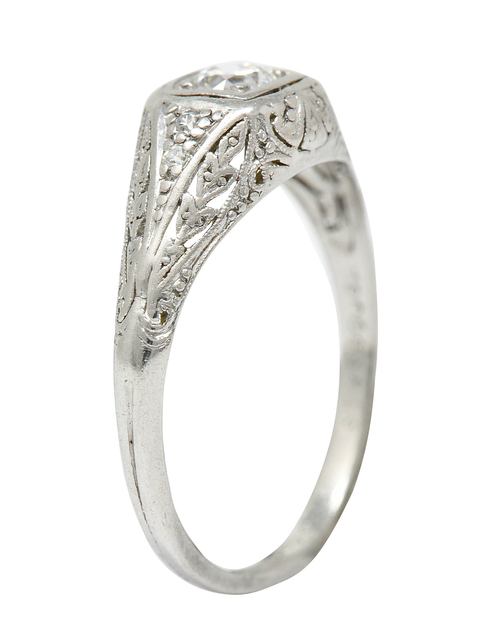 1925 Early Art Deco 0.32 CTW Diamond Platinum Foliate Engagement RingRing - Wilson's Estate Jewelry