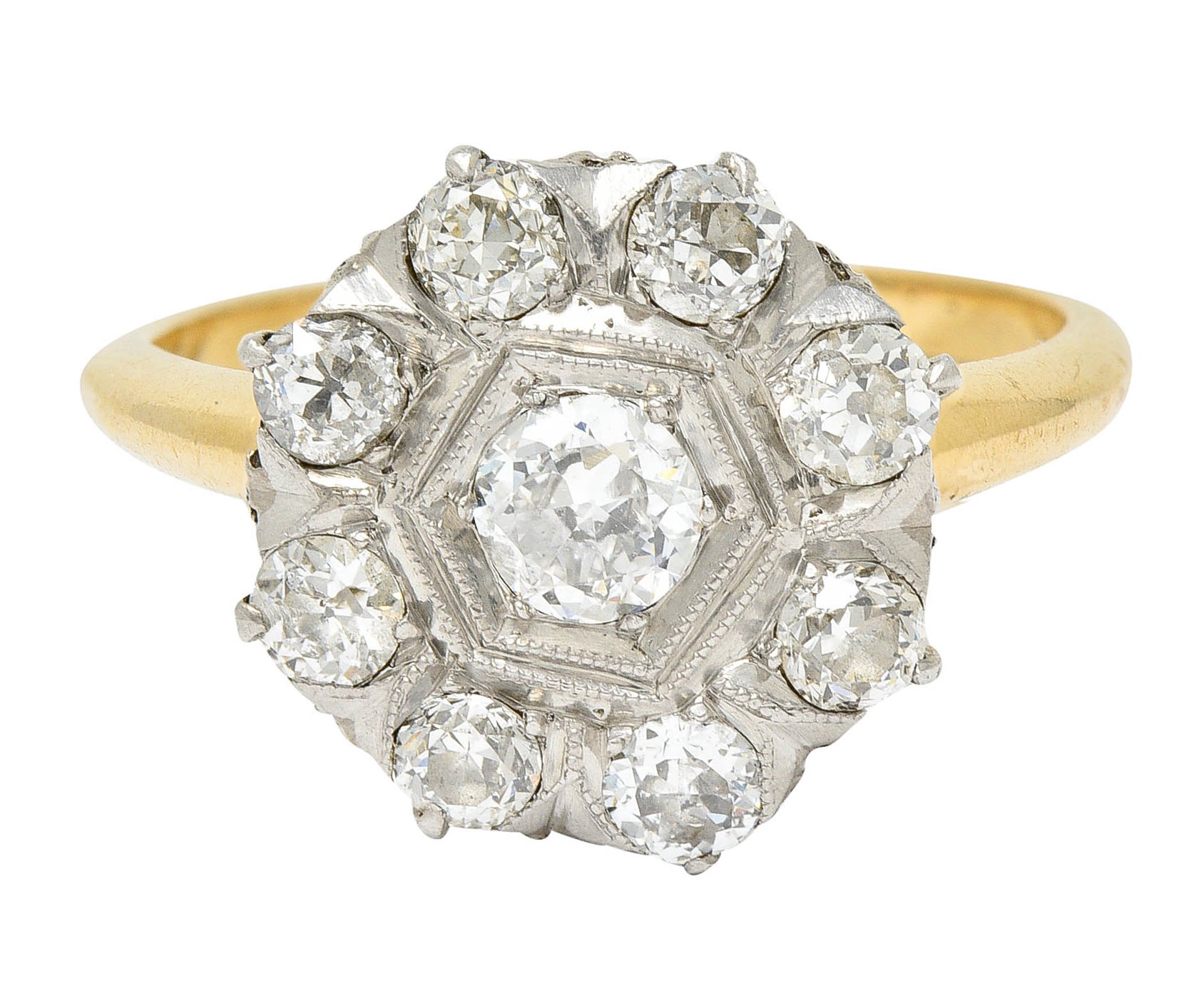 1920's Art Deco 0.80 CTW Diamond Platinum-Topped 14 Karat Gold Cluster RingRing - Wilson's Estate Jewelry