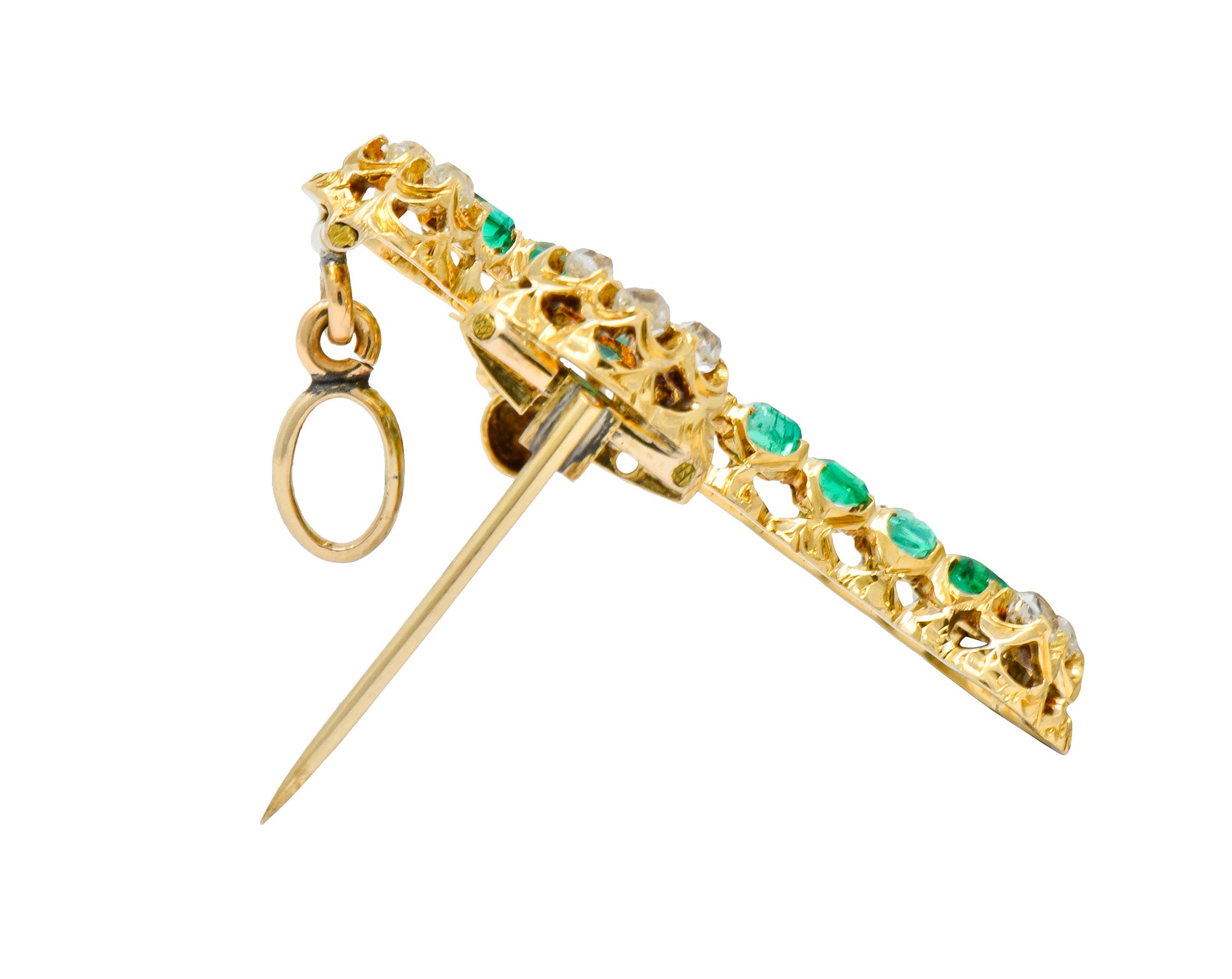 Victorian 2.67 CTW Emerald Diamond 18 Karat Gold Cross Pendant Brooch - Wilson's Estate Jewelry