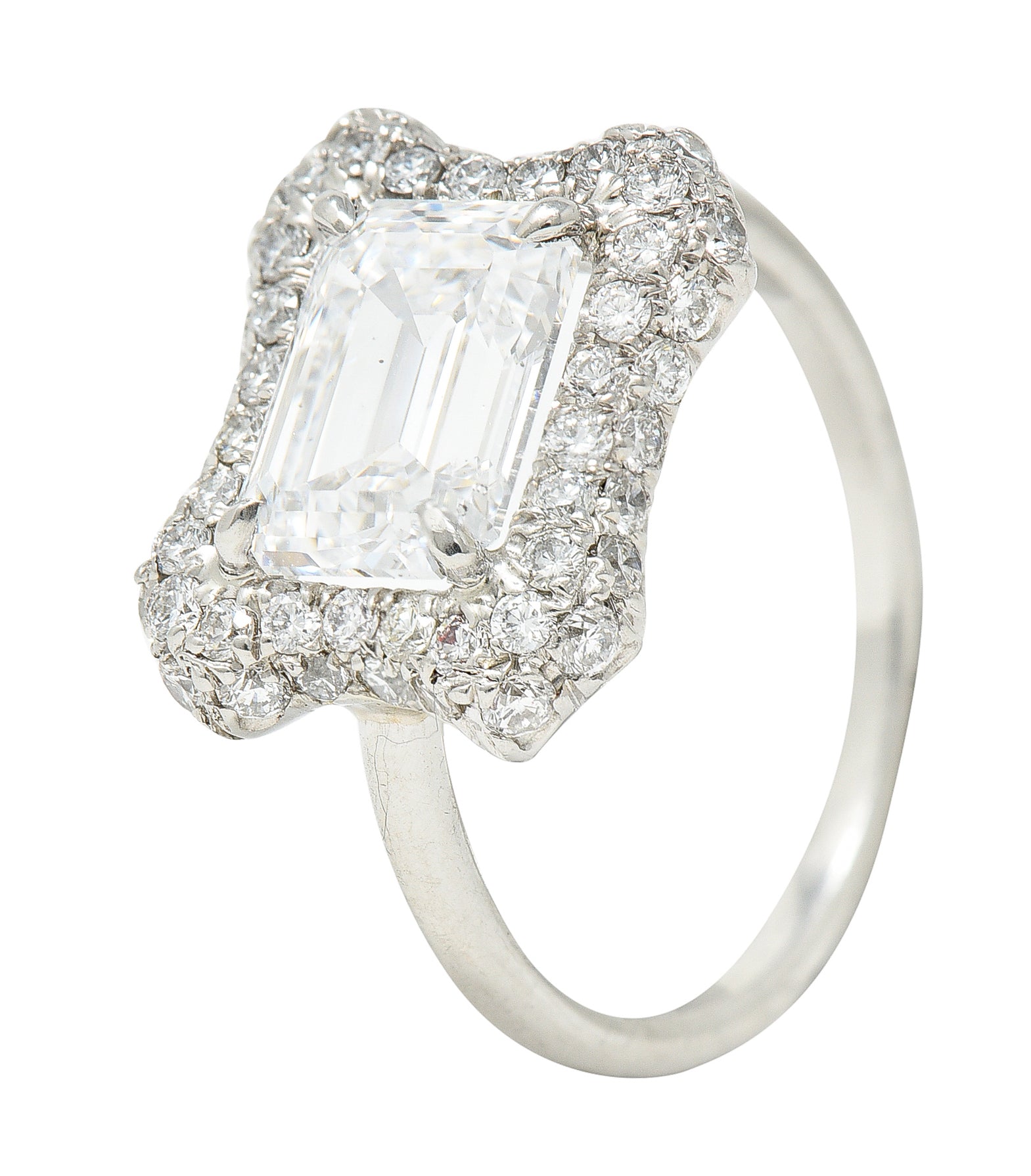 Contemporary 2.50 CTW Emerald Cut Diamond Platinum Pave Halo Engagement Ring GIA Wilson's Estate Jewelry