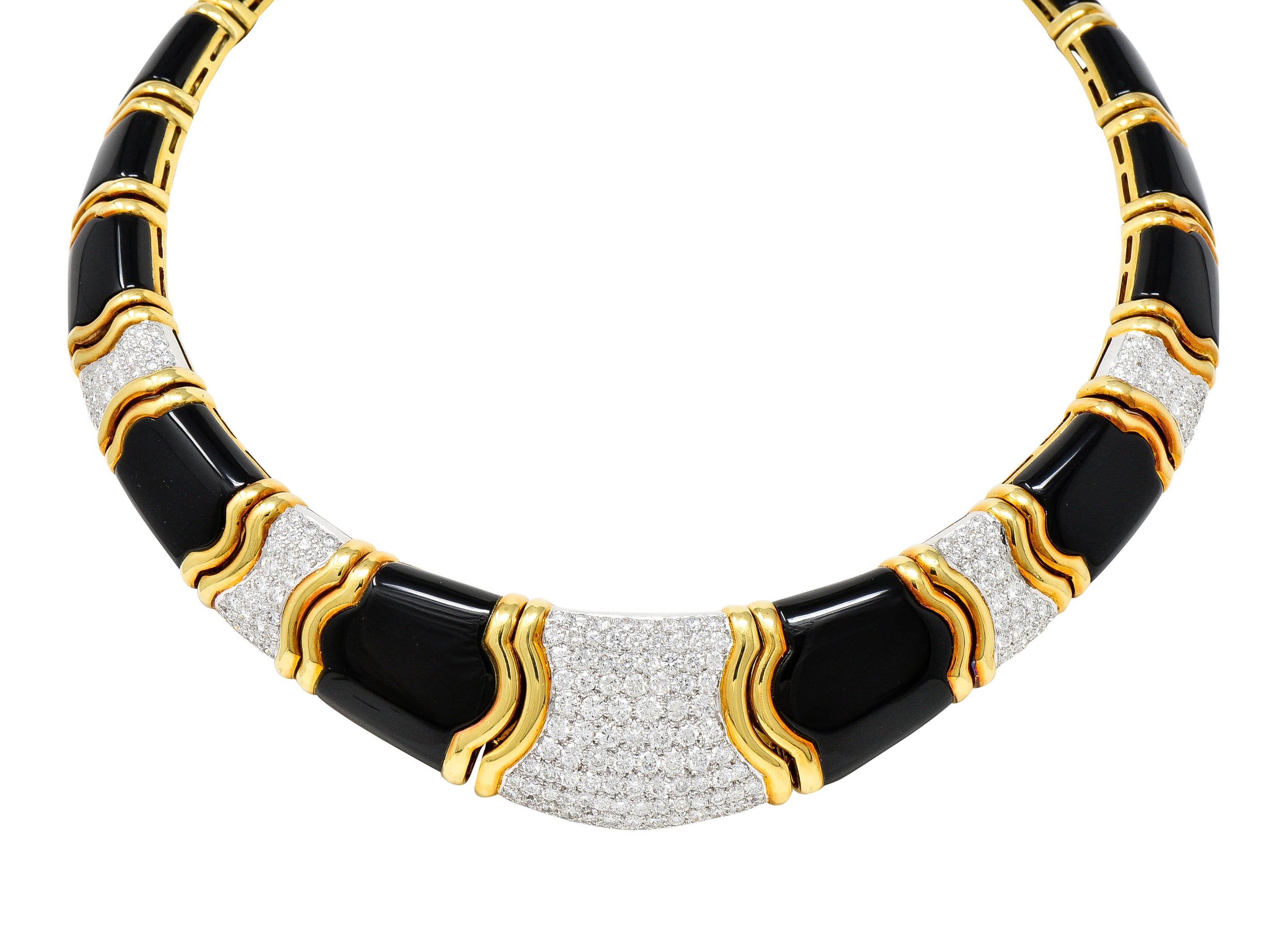 Vintage Onyx 9.60 CTW Pave Diamond 18 Karat Gold Collar NecklaceNecklace - Wilson's Estate Jewelry