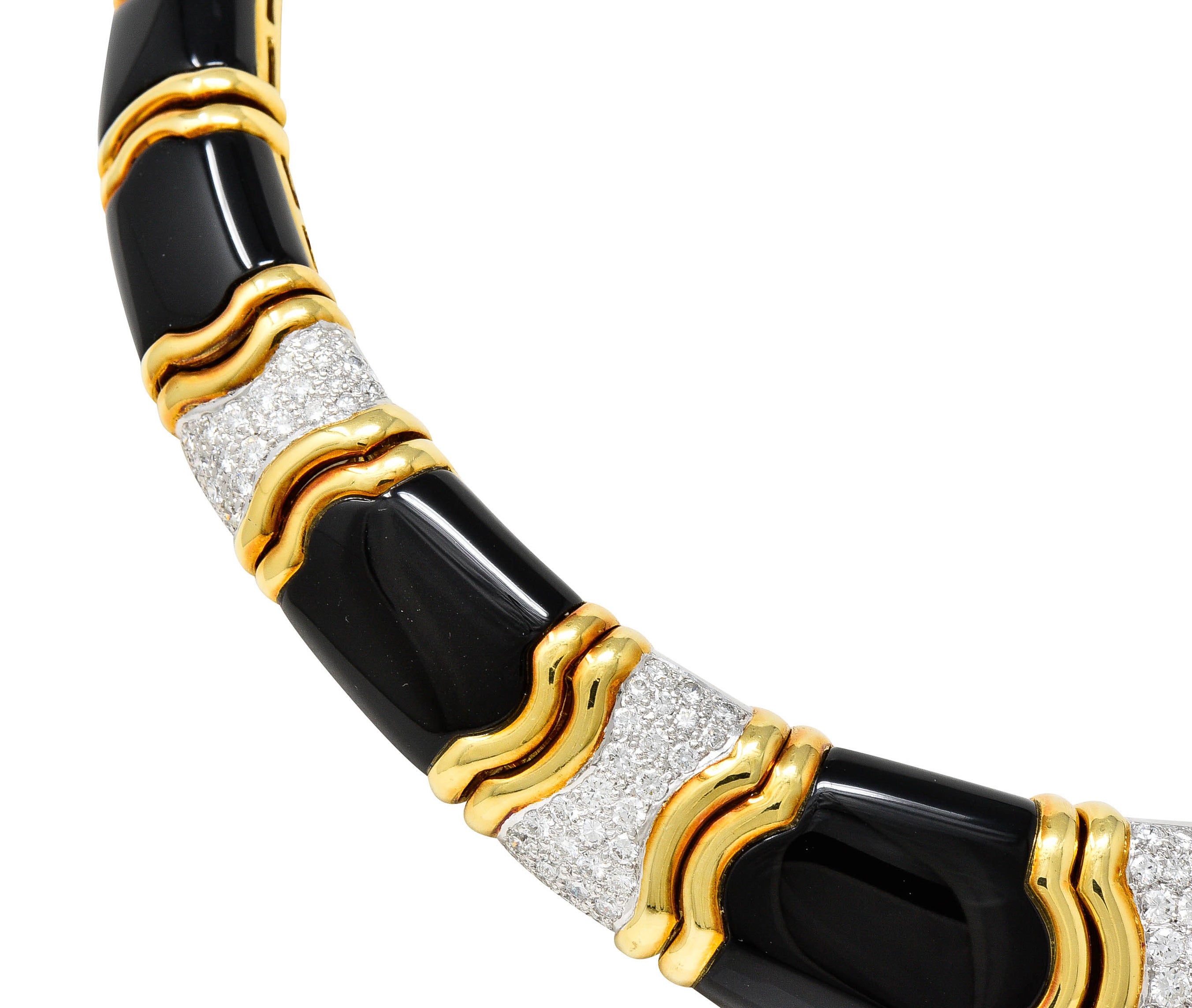 Vintage Onyx 9.60 CTW Pave Diamond 18 Karat Gold Collar NecklaceNecklace - Wilson's Estate Jewelry