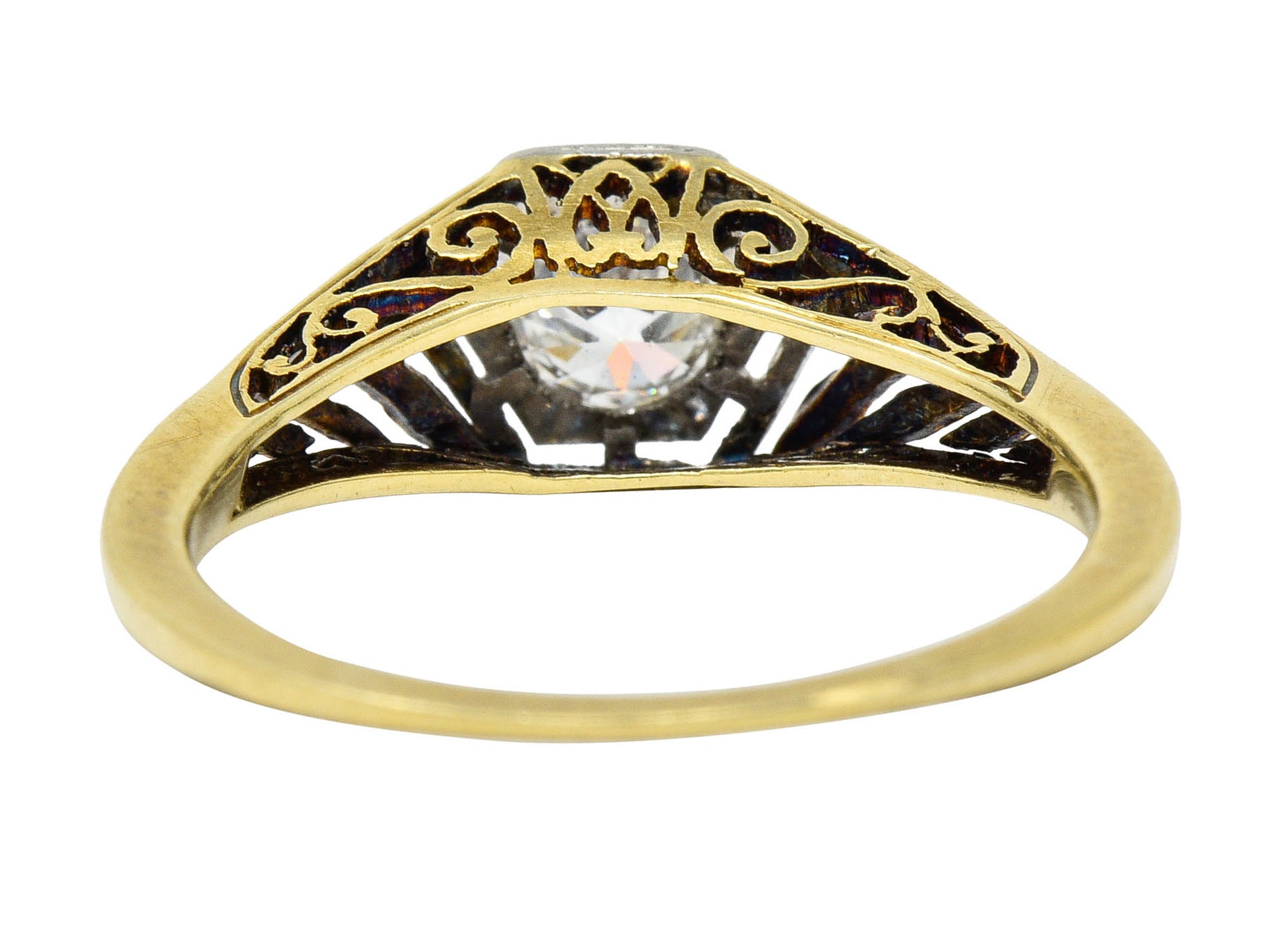 Edwardian 0.35 CTW Diamond Platinum-Topped 18 Karat Gold Foliate Engagement RingRing - Wilson's Estate Jewelry