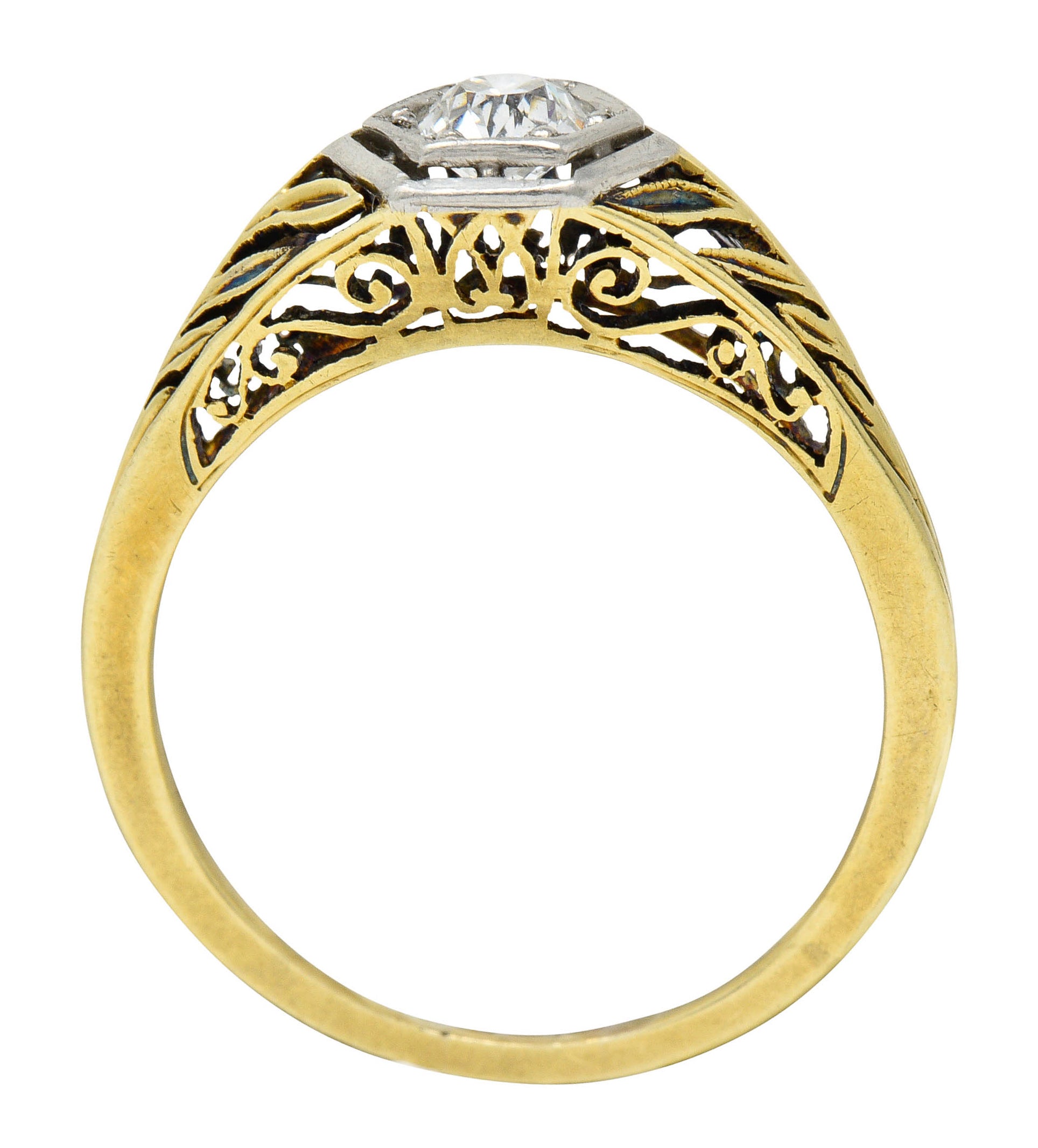 Edwardian 0.35 CTW Diamond Platinum-Topped 18 Karat Gold Foliate Engagement RingRing - Wilson's Estate Jewelry