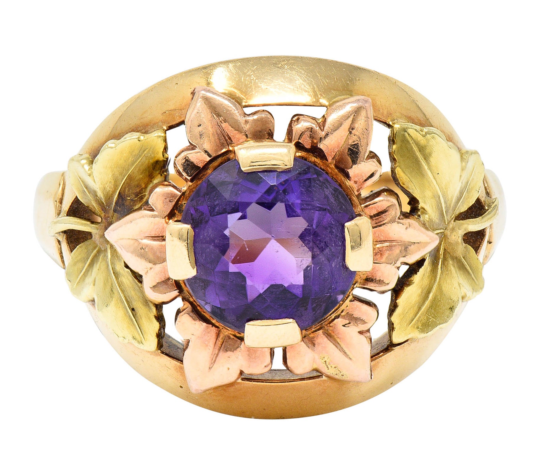 Jones & Woodland Amethyst 14 Karat Tri-Colored Gold Foliate Band RingRing - Wilson's Estate Jewelry