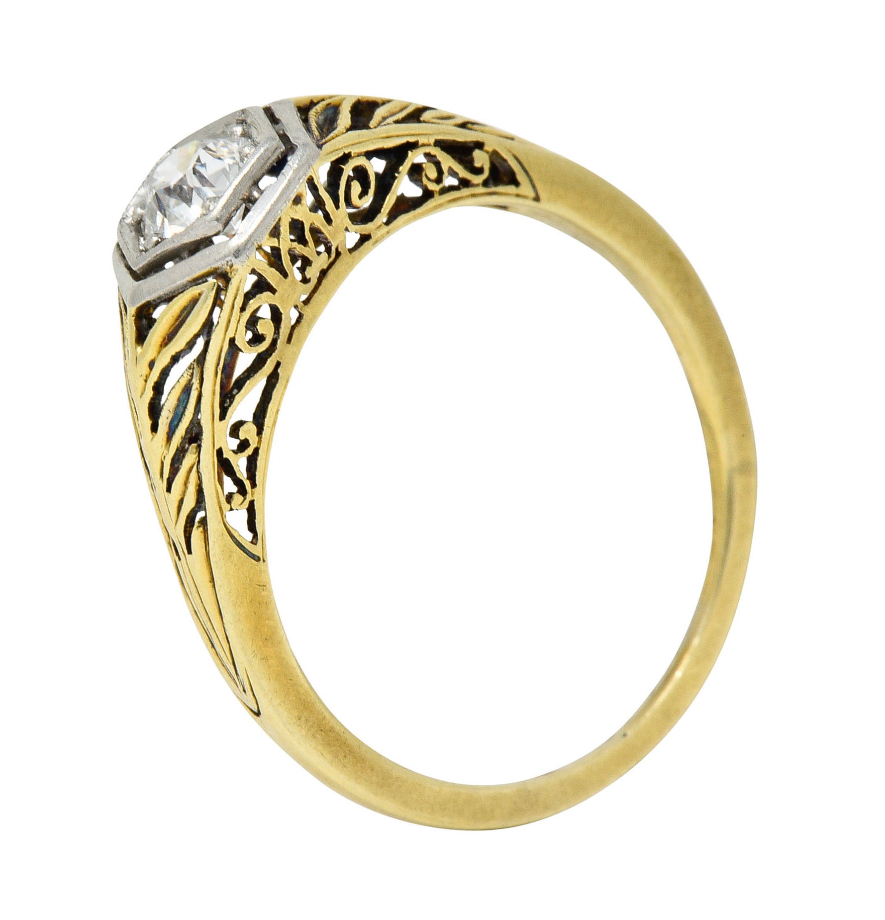 Edwardian 0.35 CTW Diamond Platinum-Topped 18 Karat Gold Foliate Engagement RingRing - Wilson's Estate Jewelry