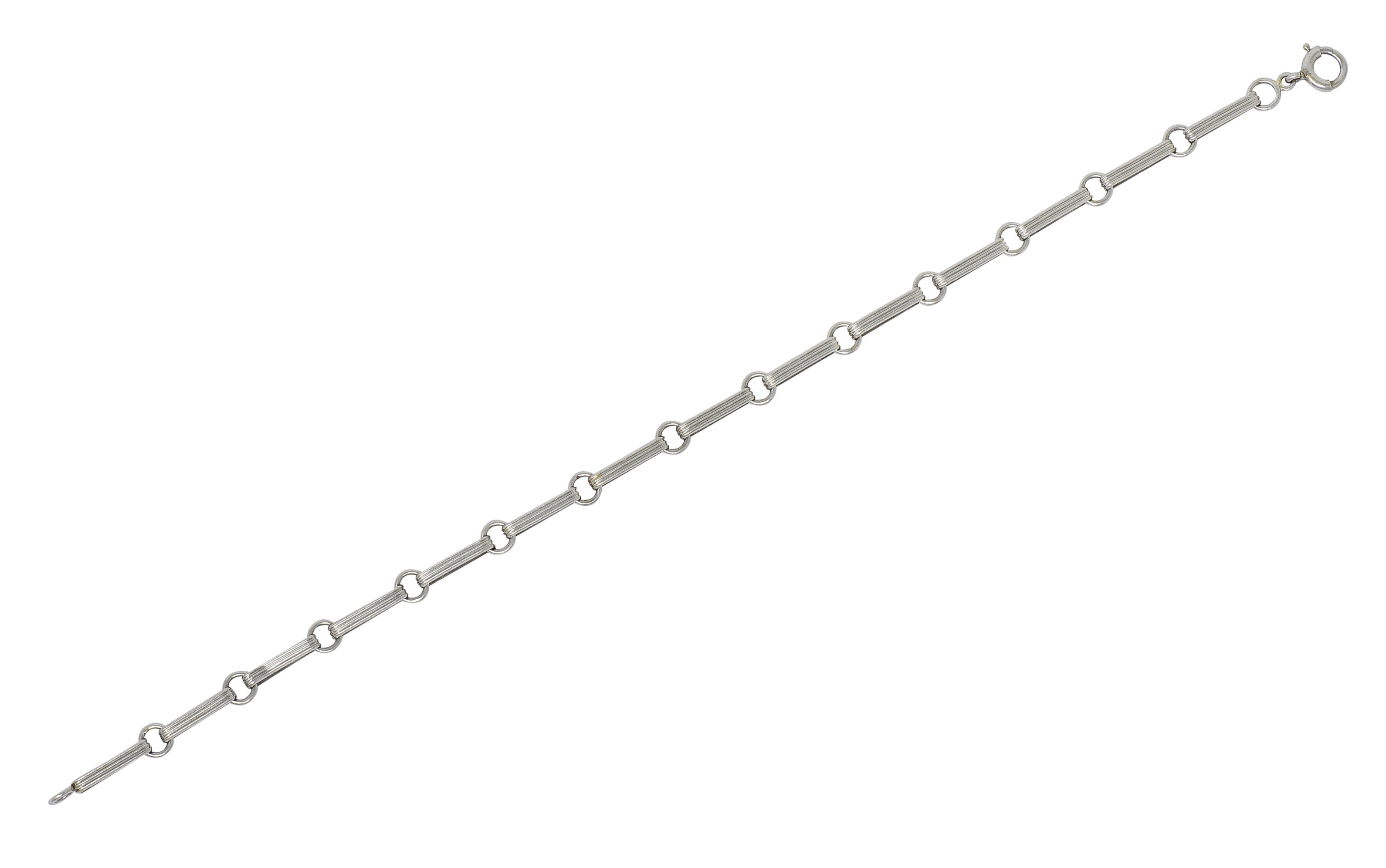 Sleek Art Deco Platinum Bar Link Charm Bracelet - Wilson's Estate Jewelry