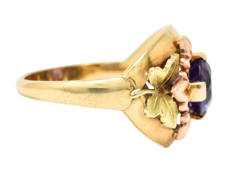 Jones & Woodland Amethyst 14 Karat Tri-Colored Gold Foliate Band RingRing - Wilson's Estate Jewelry