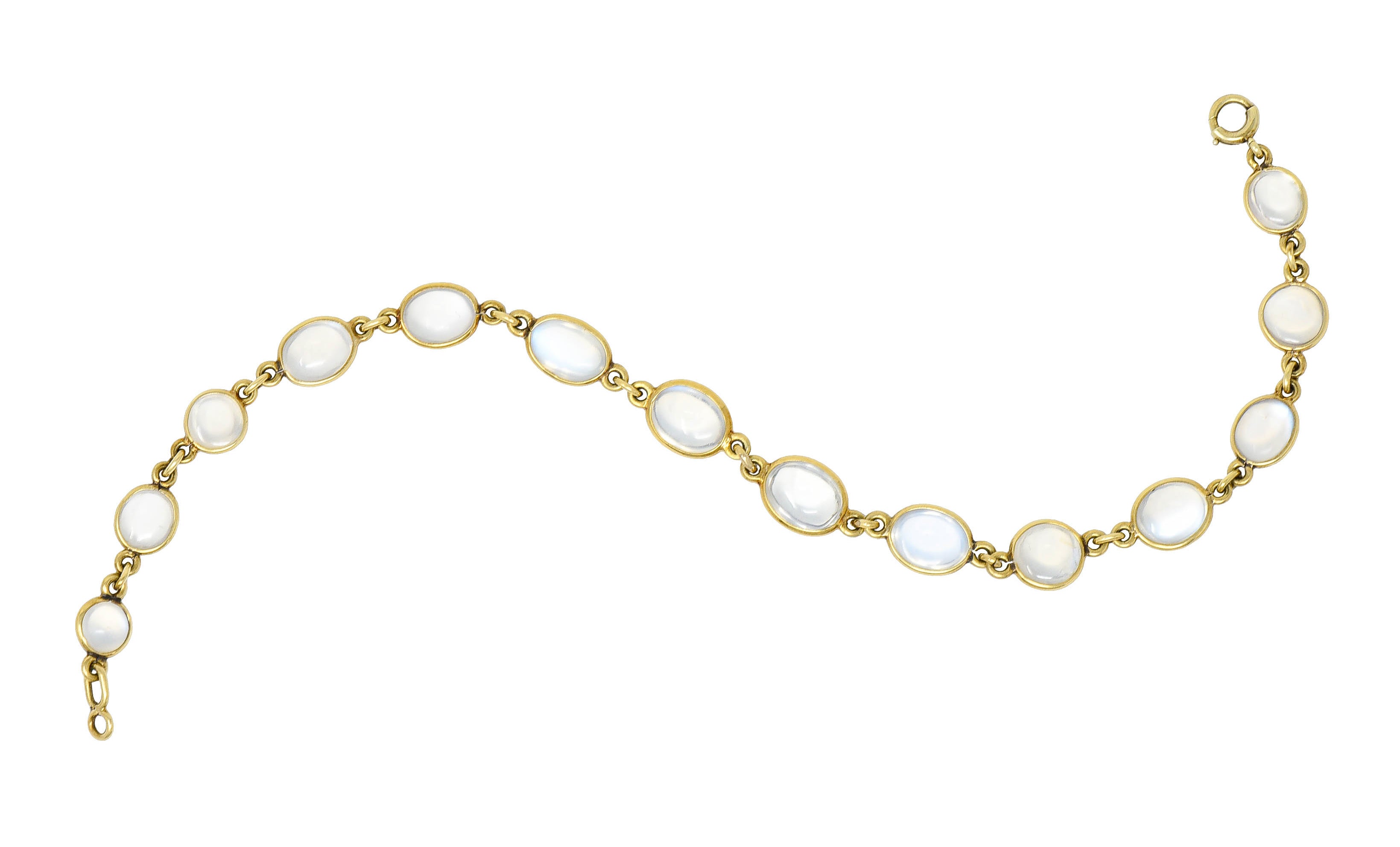 1940's Retro Moonstone 14 Karat Gold Link Braceletbracelet - Wilson's Estate Jewelry