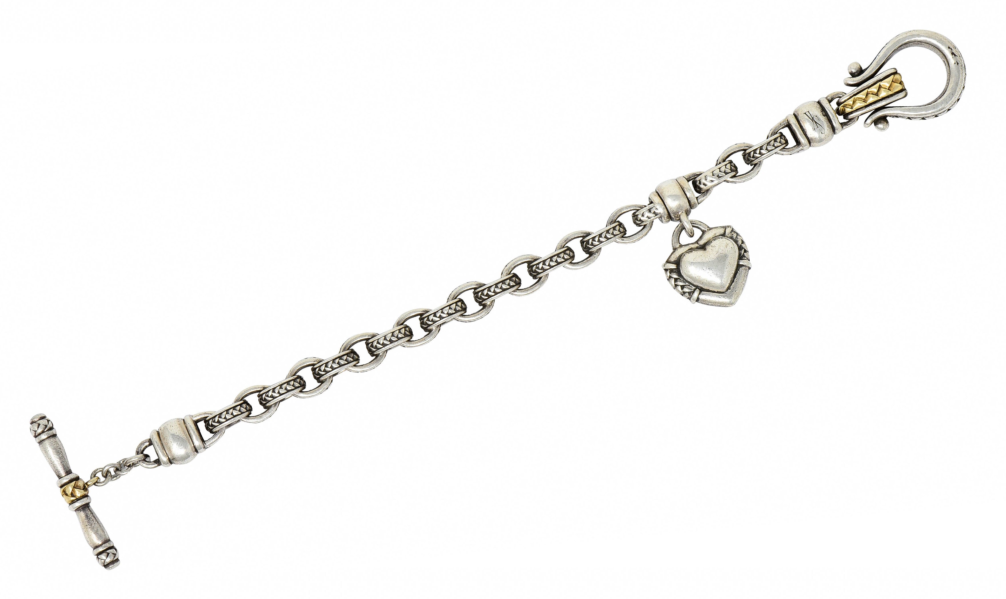 Scott Kay Sterling Silver 18 Karat Gold Heart Charm Braceletbracelet - Wilson's Estate Jewelry